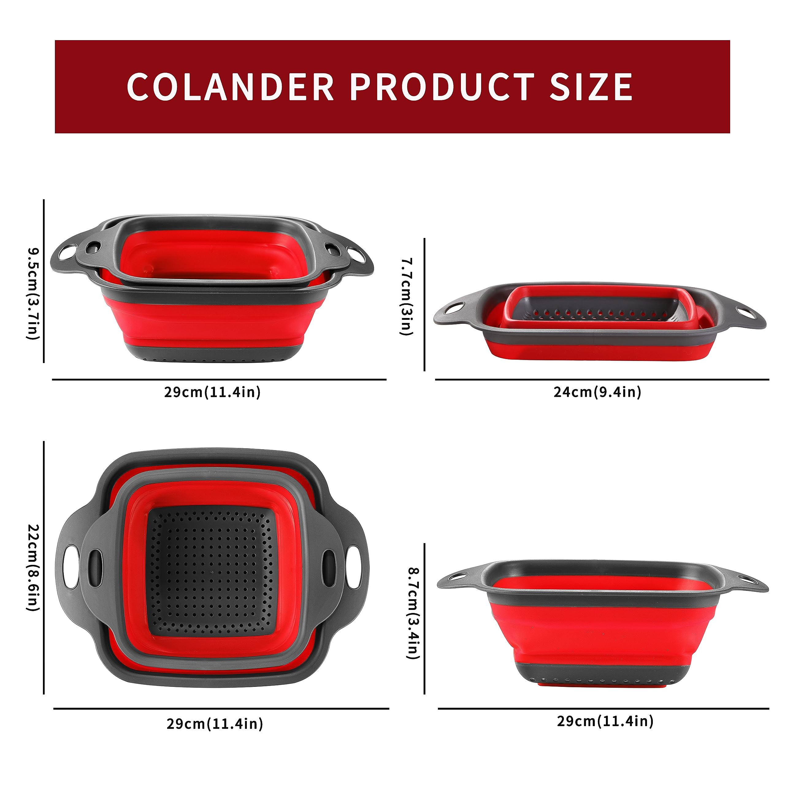 Set 3 Colini Da Cucina Pieghevoli - 2 Da 4 Quarti E 1 Da 2 Quarti, Verde, Blu E Fucsia - Foto 12