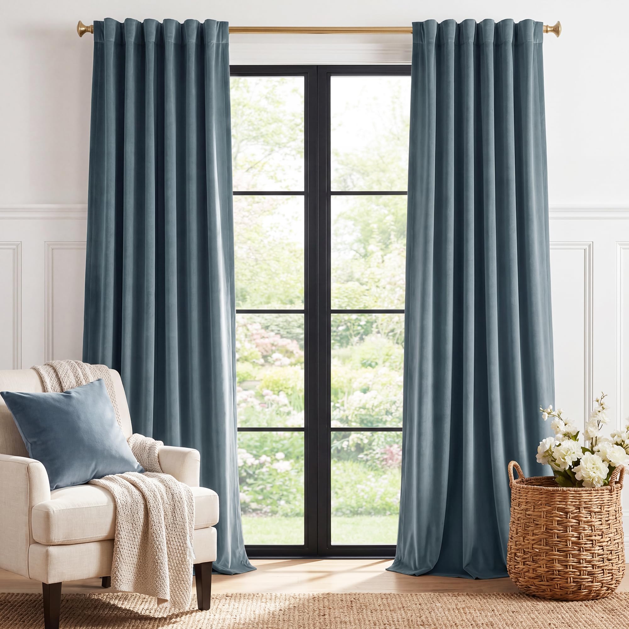 StangH Super Soft Stone Blue Velvet Curtains Light Blocking for Kids Bedroom, Vertical Privacy Panels Temperature Balance for Home Office Soundproof for Study/Hallway, W52 x L102, 2 Pieces — image 1