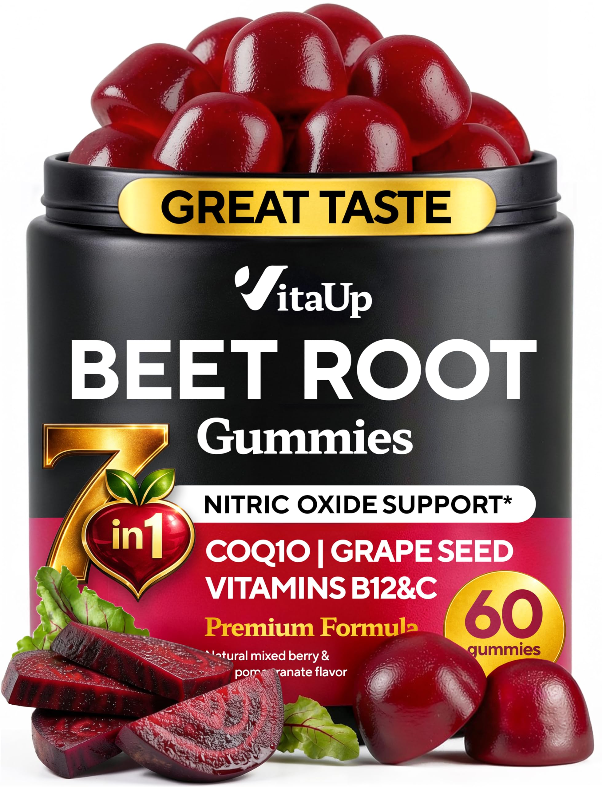 Beet Root Gummies Beetroot Supplement with CoQ10 Grape Seed Vitamin C B12 B3 Nitric Oxide Gummies for Circulation