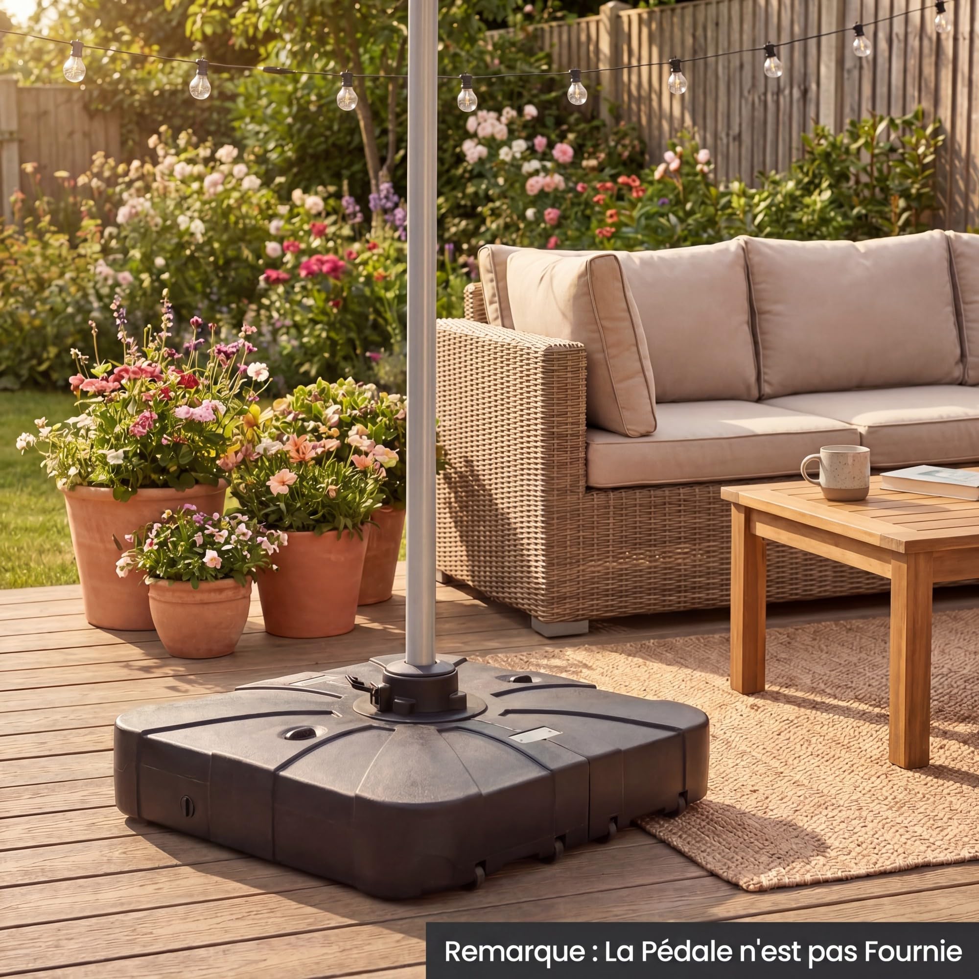 RELAX4LIFE Base de Parasol Déporté avec roulettes, HDPE 170 KG (Noir)