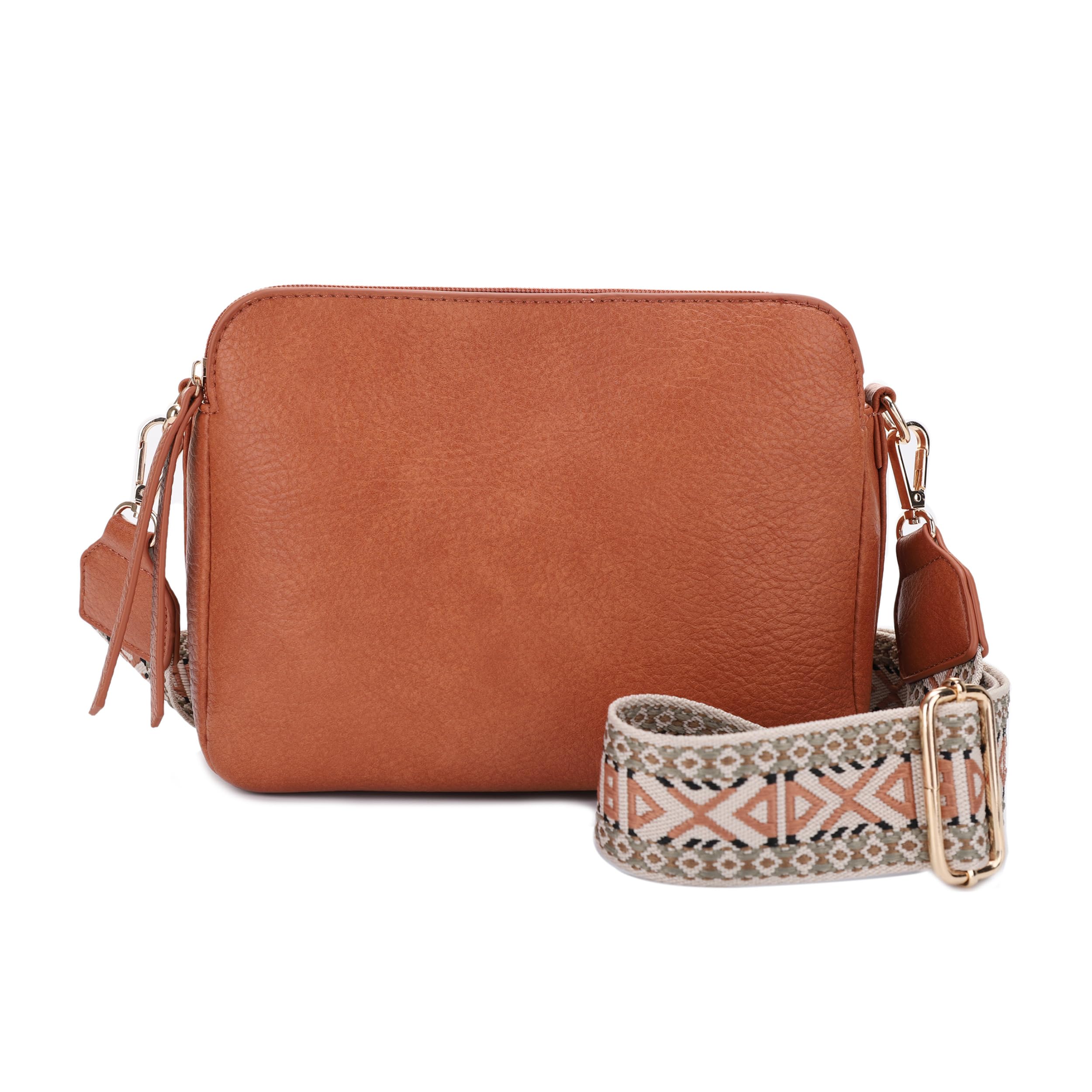 JESSIE & JAMES Rebecca Triple Compartment Lock and Key Lightweight Medium Crossbody Purse with Guitar Strap | Triple Compartment, Lock and Key,