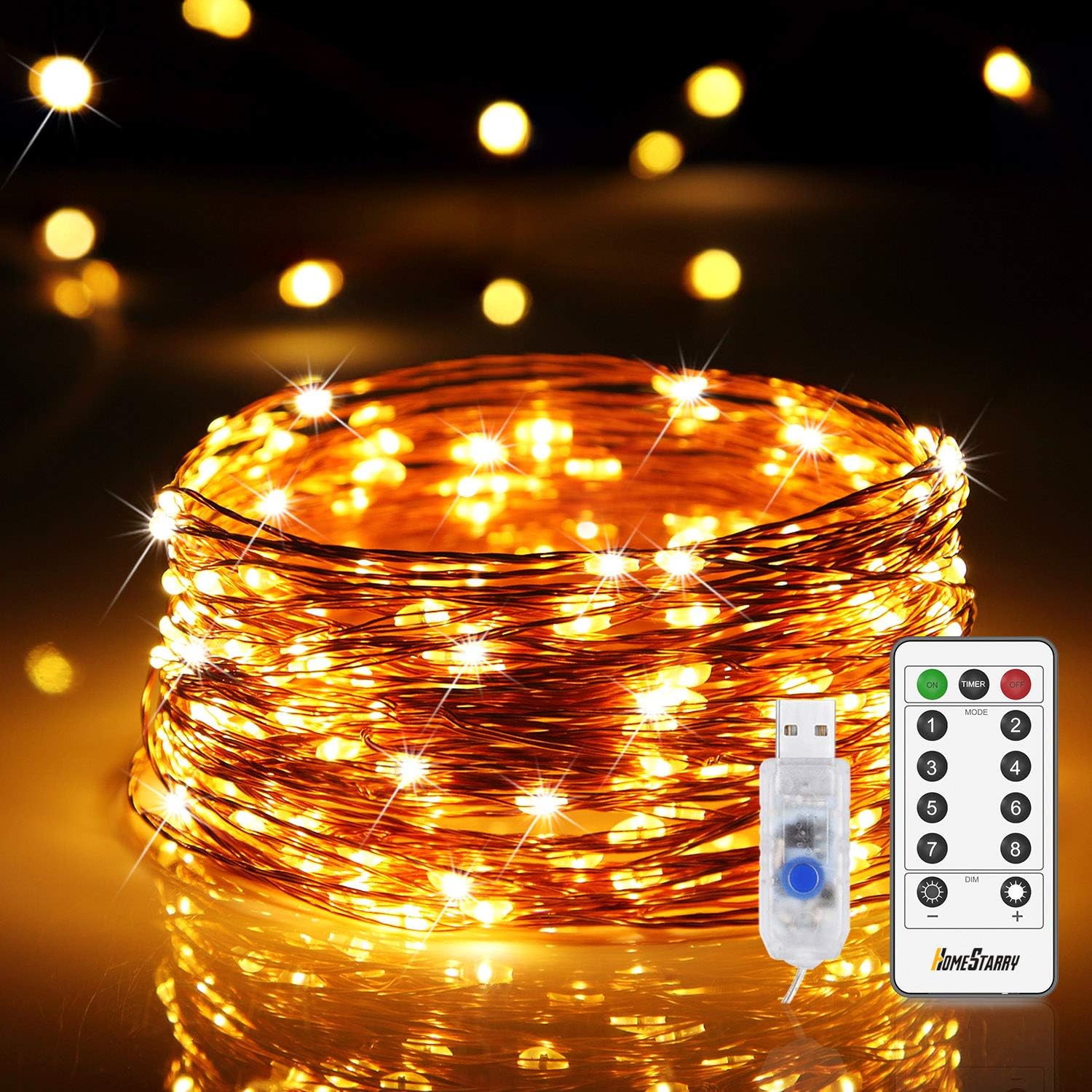120 LEDs Fairy Lights USB Plug in 12m/40ft String Lights 8 Modes Twinkle Firefly Lights USB Powered for Home Indoor Bedroom Party Wedding Christmas Tapestry Decorations, Warm White
