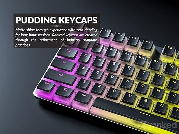 Ranked Pudding PBT Keycaps | 112 Double Shot Translucent ANSI US & ISO Layout | OEM Profile for RGB Mechanical Gaming Keyboard (Black)