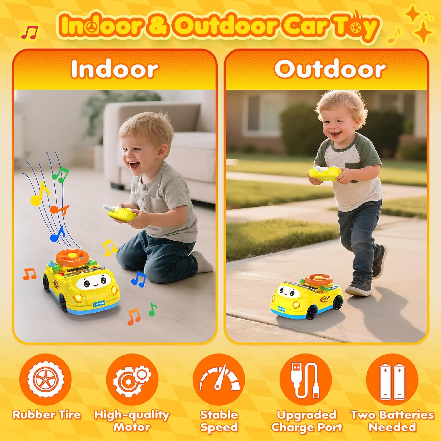 Toddler Toys for Ages 1-3 Boy - Remote Control RC Push Car Racing Adventure Steering Wheel Driving Games,Interactive Learning Educational Christmas Birthday Gift for Kids Age 1 2 3(Yellow)