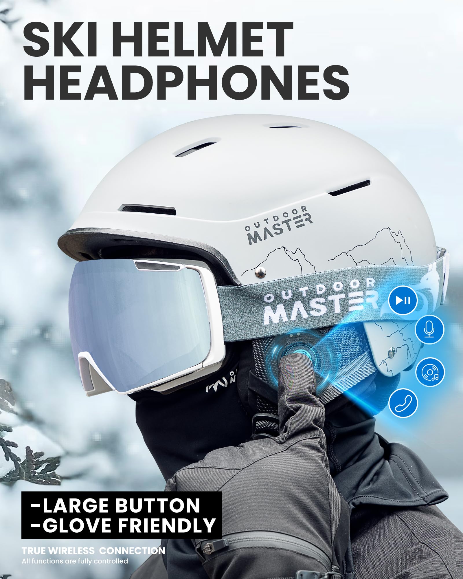 OutdoorMaster Ski Helmet Headphones, True Wireless Bluetooth with Charging Case, Drop-in Headphones HD Speaker Chip Compatible with All Audio Ready Snowboard Helmets : Electronics