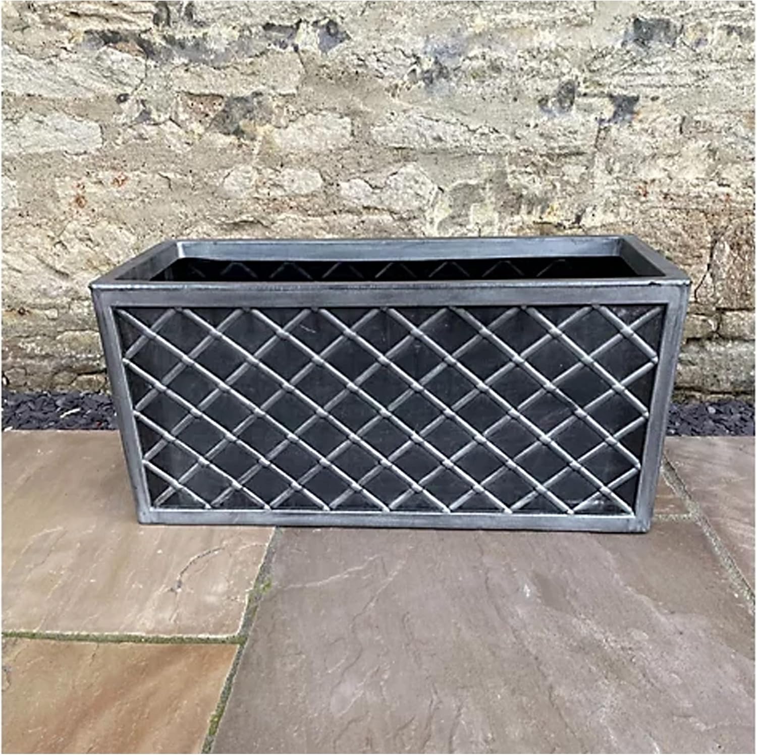 70cm Long Large Plastic Pewter Lazio Trough Grey Outdoor Garden Flower Planters (2 Lazio Trough