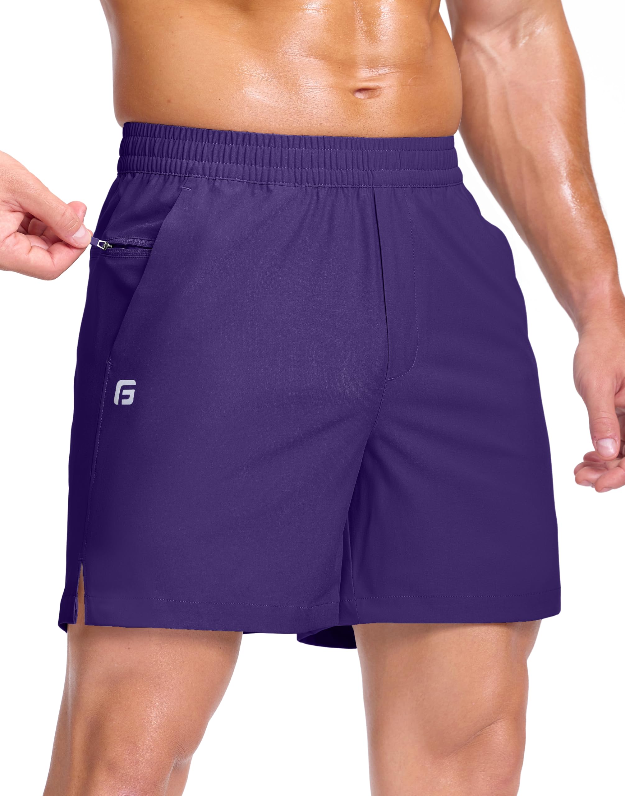 GGJ Men's Lightweight Athletic Shorts with 2 Zipper Pockets 7"/9"/5" Gym Workout Running Quick Dry Tennis Shorts for Men