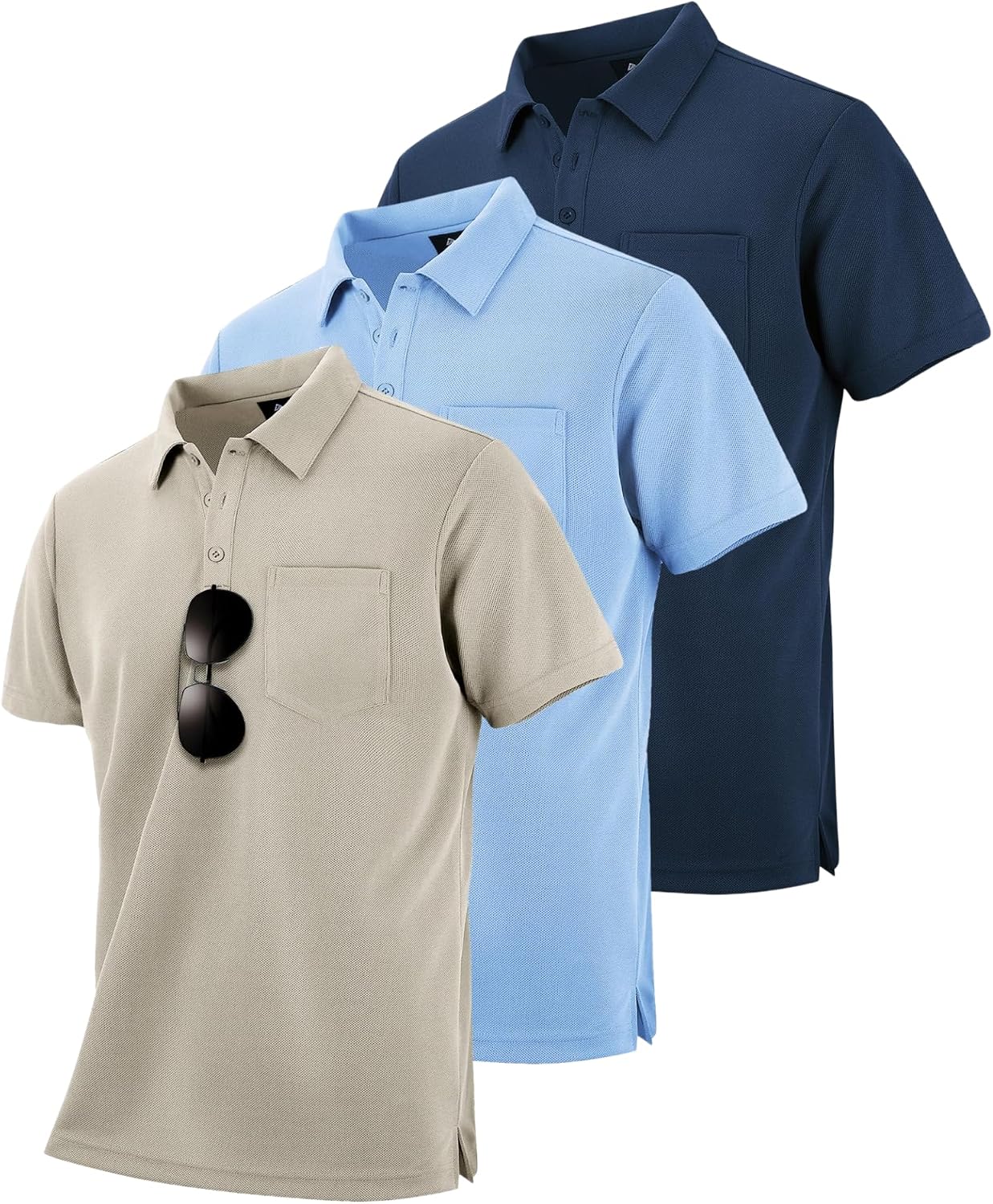 ZITY 3 Pack Men's Polo Shirts Short Sleeve with Pocket Moisture Wicking Casual Work Golf Lightweight Collared T-Shirts