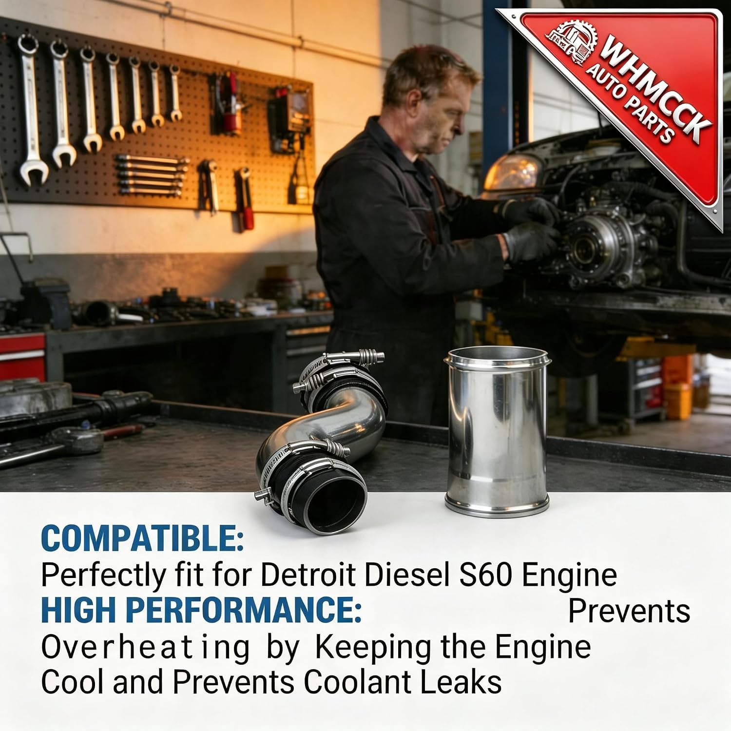 304 Stainless Steel Coolant Pipe Kit + Hose & Clamp Set for Detroit Diesel Series 60 14.0L, Replaces 23505899 & 23506325, Heavy Duty Cooling System Kit Prevents Overheating & Leaks