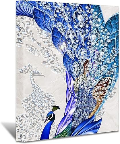 Miniatura 91 de Looife Lienzo decorativo para pared de pavo real, 16 x 32 pulgadas, pájaros verde azulado con flores, decoración de pared para decoración de DW148