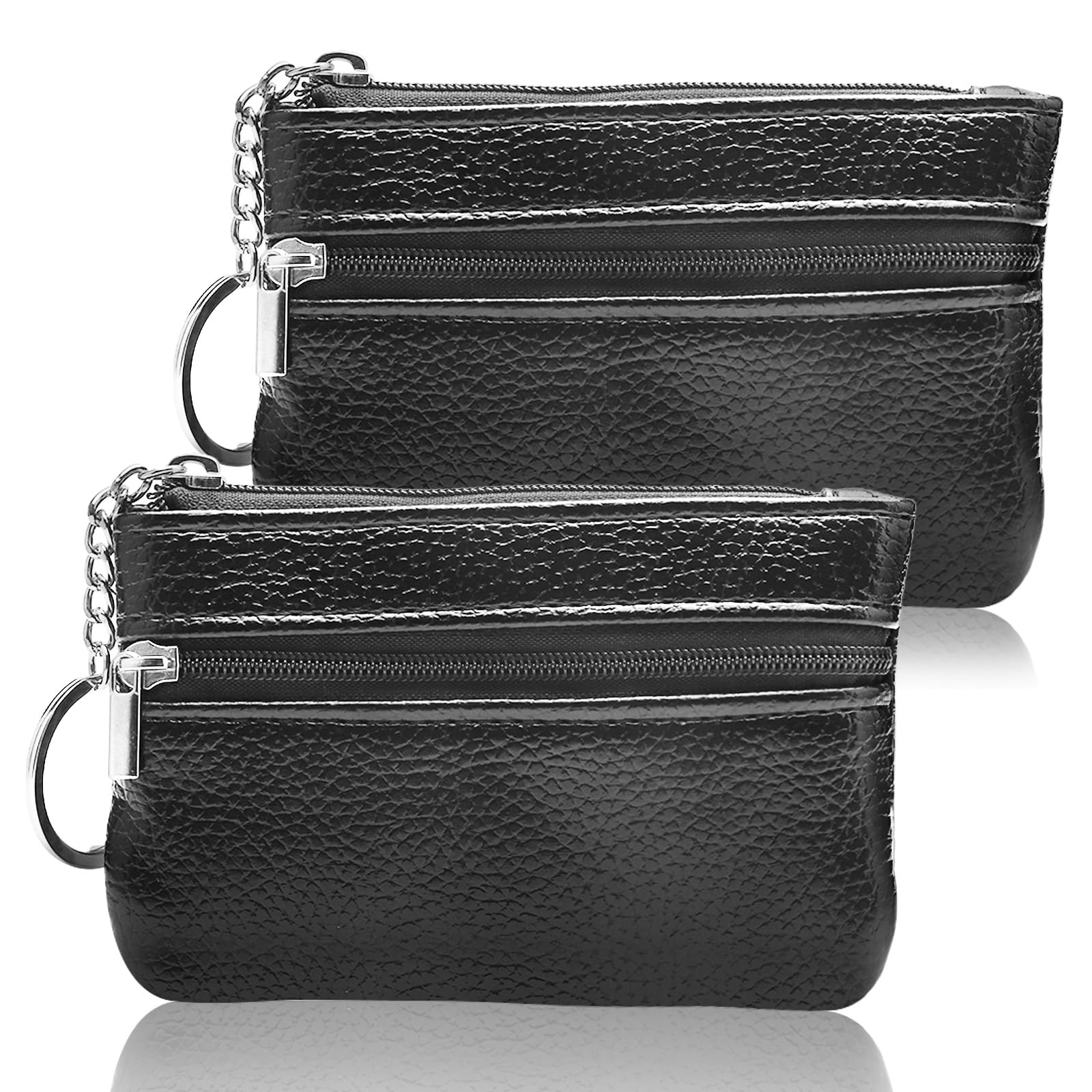2 etui na klucze ze skóry PU, skórzane etui na klucze, małe etui na klucze, portmonetki, małe portmonetki, damskie na kluczyki samochodowe, czarne, skórzane etui na klucze samochodowe, Zawiera żelazo,