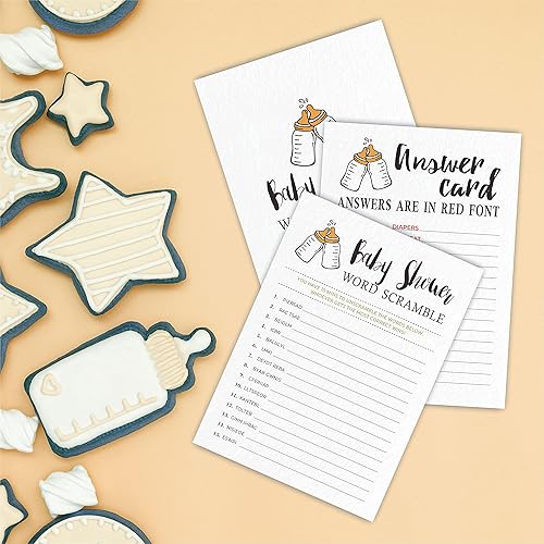 Miniatura 3 de 30 tarjetas de juego Popin Bottle Baby Shower, juego de palabras para bebé, 5 x 7 pulgadas, tarjetas de juego rellenas de doble cara para género