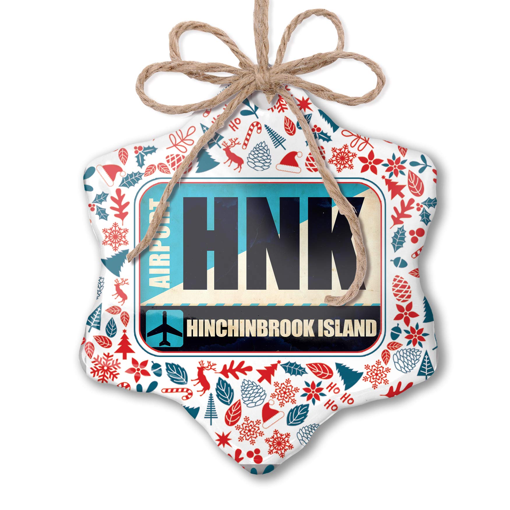 NEONBLOND Christmas Ornament Airportcode HNK Hinchinbrook Island Red White Blue Xmas