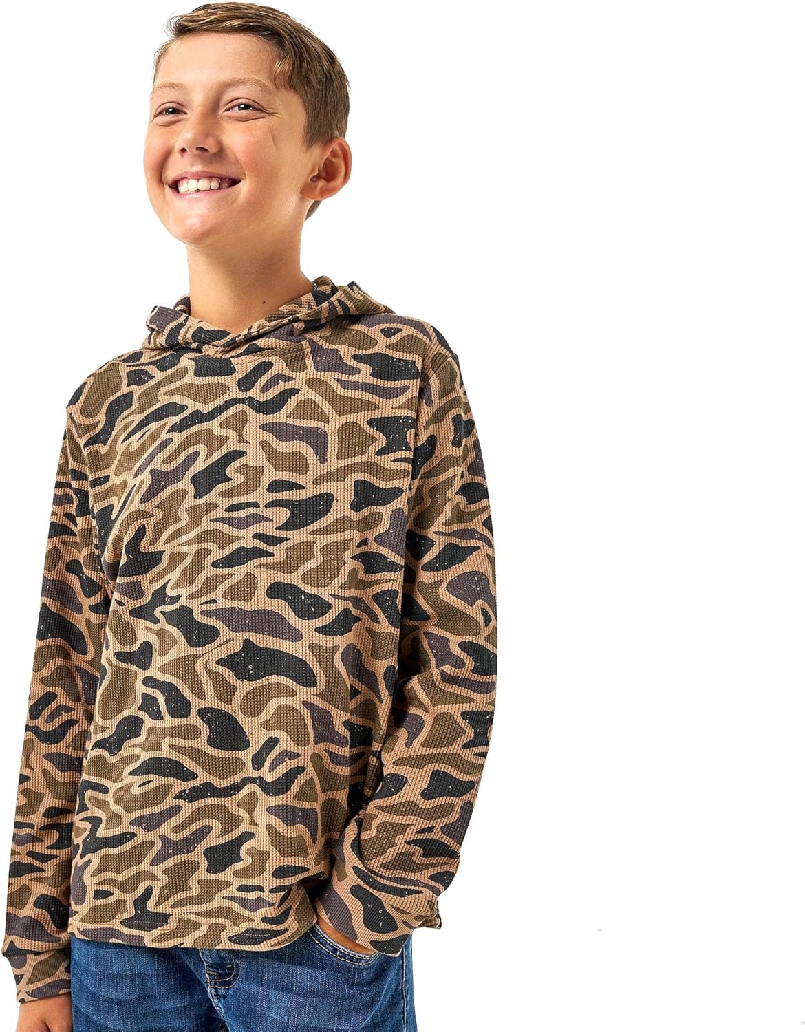 BURLEBO Youth Thermal Hoodie – Soft Midweight Pullover with Camo Detail