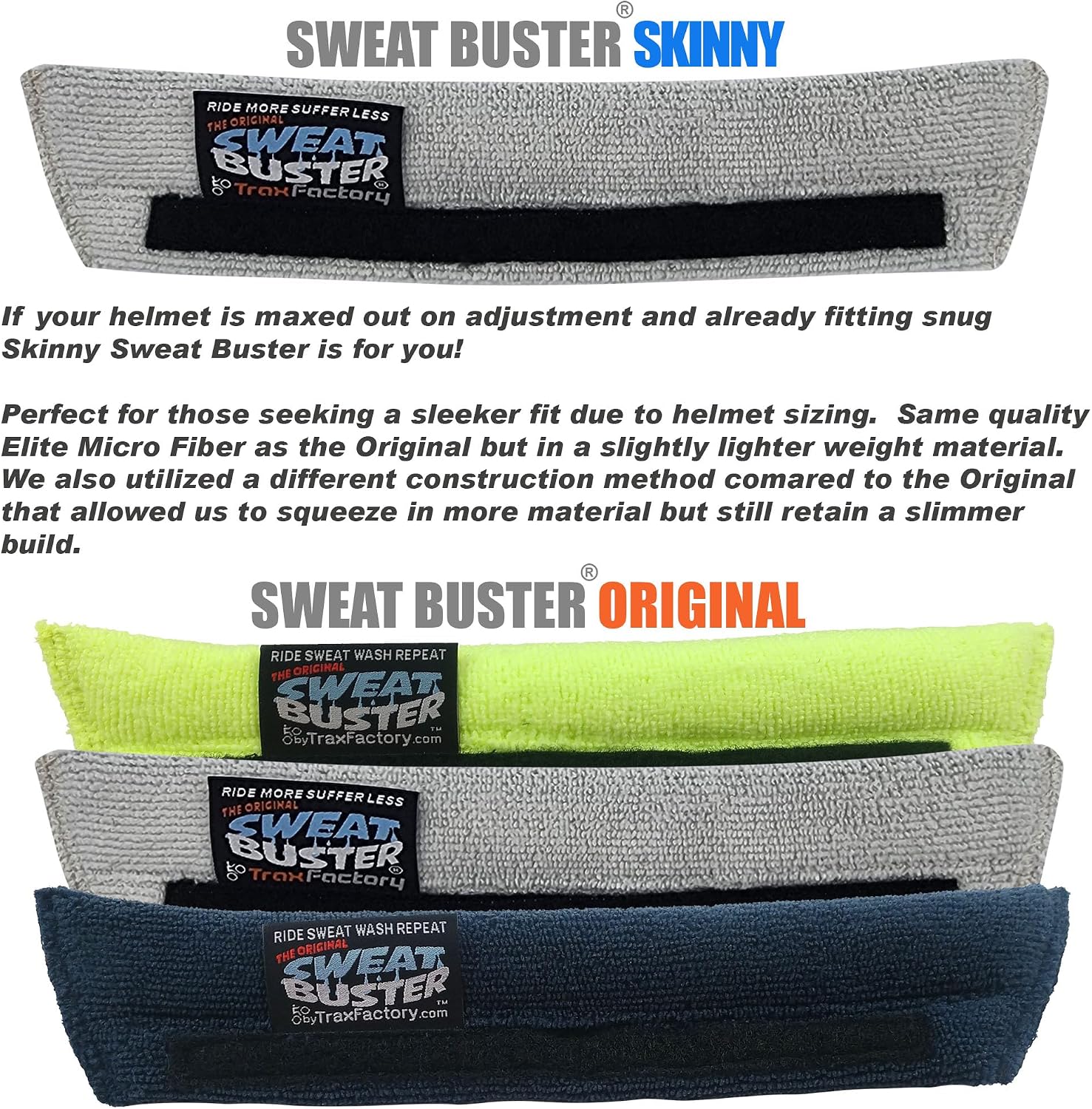 Skinny Bike Helmet Sweatband. Stops Dripping Sweat. Premium Comfort, Simple Helmet Integration & Quick Removal for Washing. All Cycling Helmets