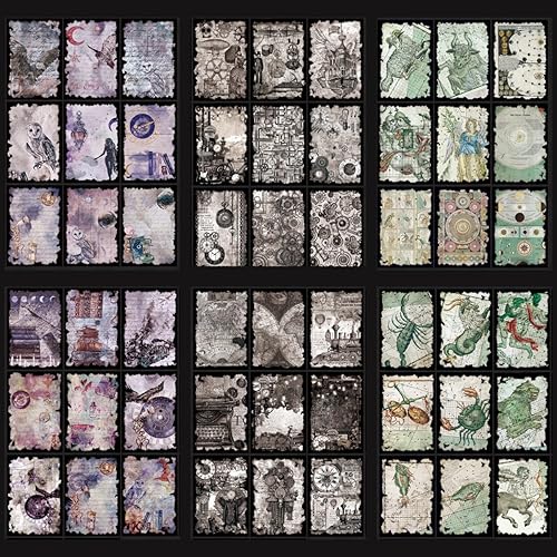 Papeles decorativos vintage para álbumes de recortes, 120 piezas de papel antiguo de chatarra con tema mágico oscuro, papel de decoupage retro de