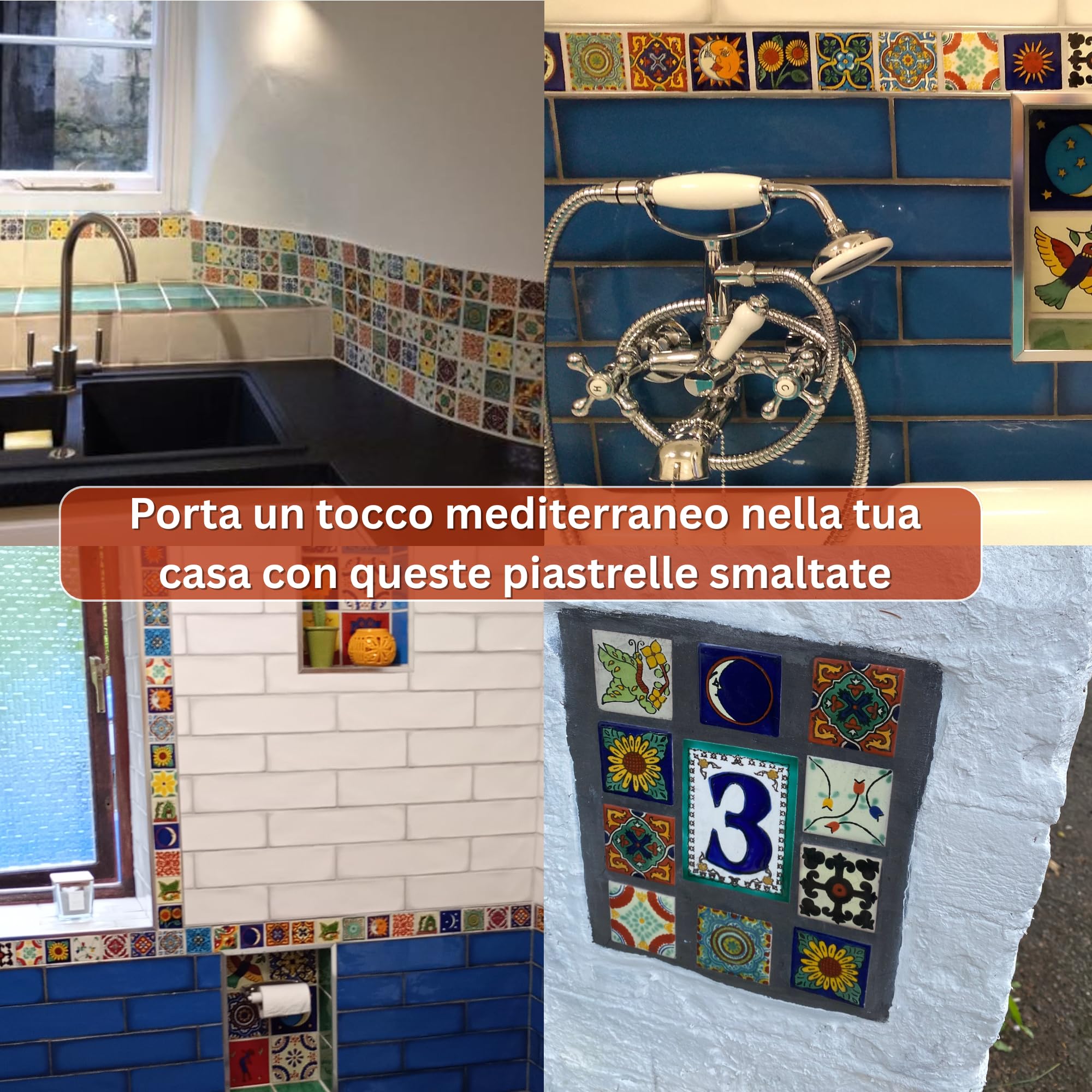 Tumia LAC Piastrelle Ceramica Messicane Talavera - Patricia Artigianali Piastrelle Cucina, Bagno, Sottopentola e Fai-da-Te, Decorativo stile Mediterraneo