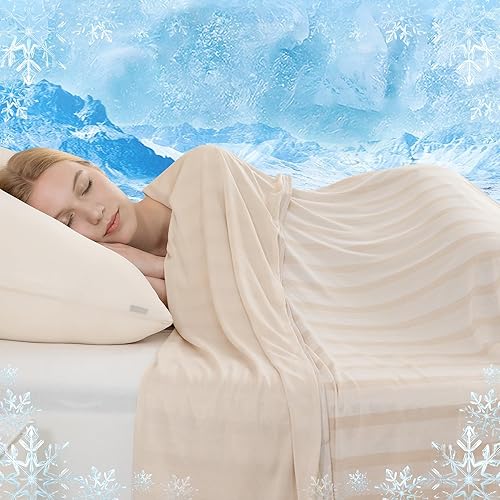 Vista 11 de Auemtyn Manta refrescante de doble cara de tamaño King para personas que duermen con calor Q-Max japonés > 0.5 Arc-Chill fibra de enfriamiento, Azul