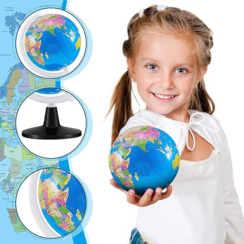 Miniatura 3 de Henoyso 12 globos del mundo para niños de aprendizaje de 3.4 pulgadas, mini globo giratorio con soporte para escritorio educativo, aula, decoración