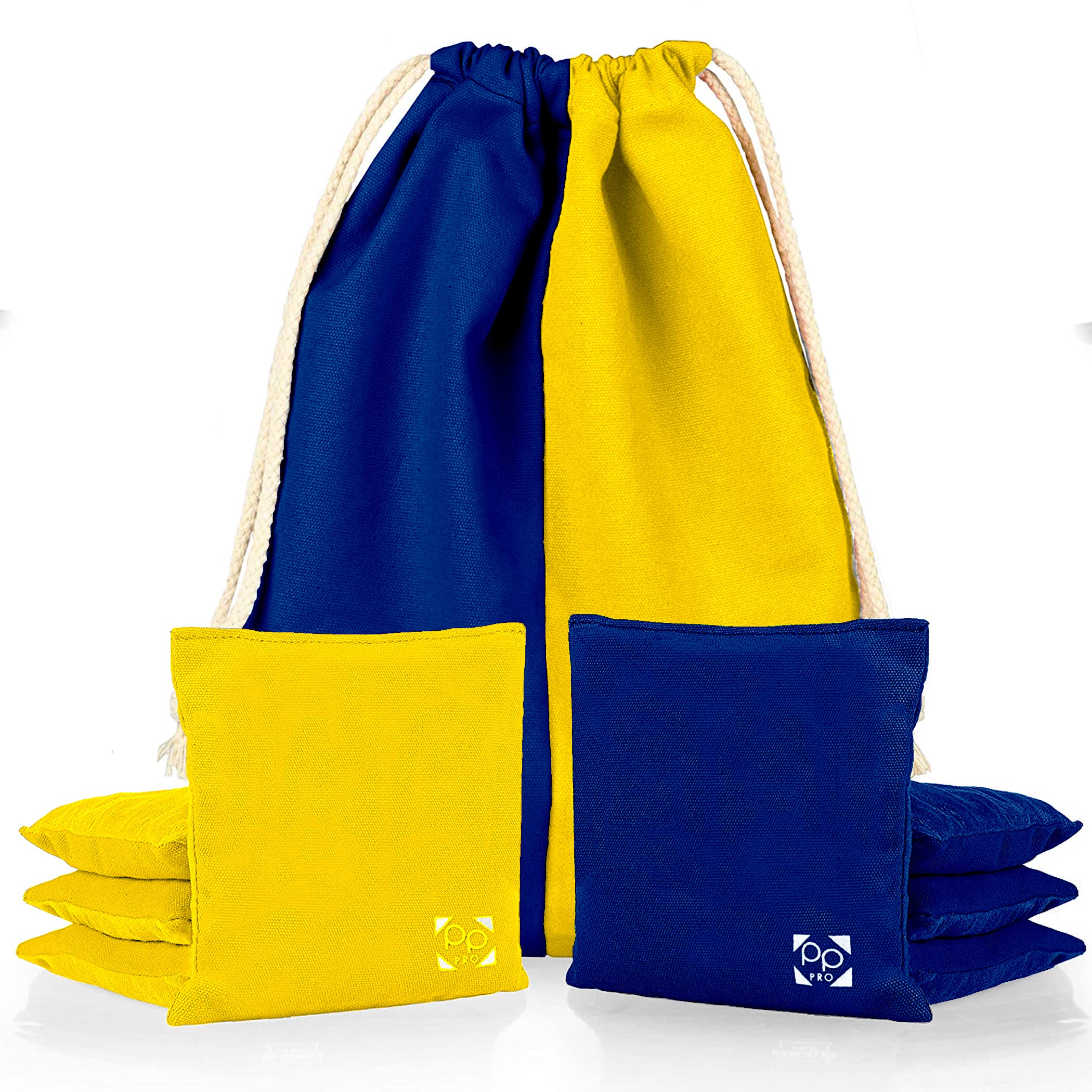 Play Platoon Professional Cornhole Bags - Set of 8 Regulation All Weather Two Sided Improved Bean Bags for Pro Corn Hole Game - 4 Navy Blue & 4 Yellow — image 1