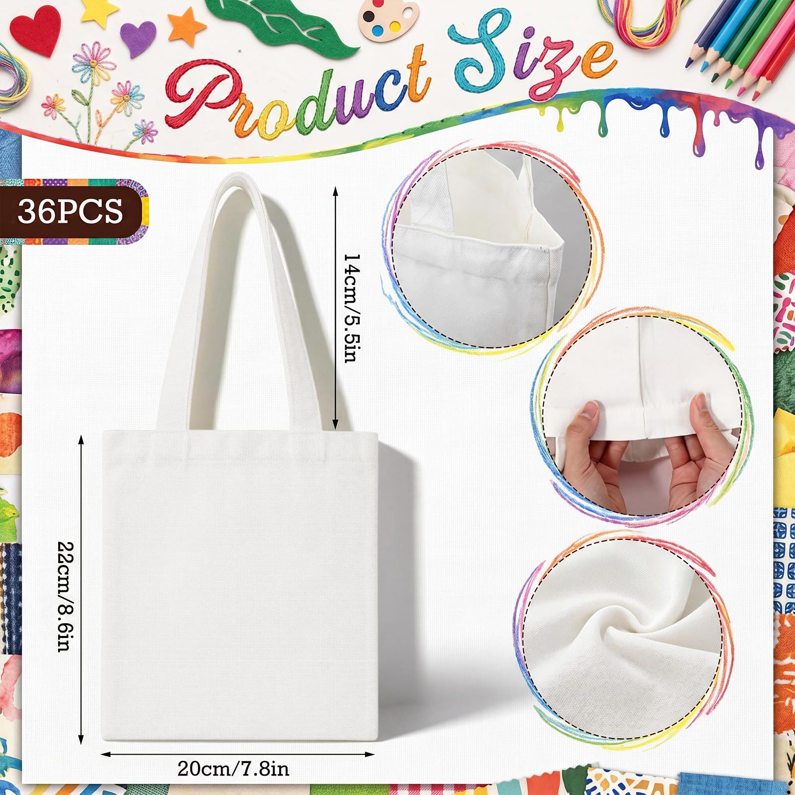 Hestya Mini Tragetasche aus Weißem Canvas Stoffbeutel aus Baumwolle mit Henkel Wiederverwendbar mit Graffiti Print Stofftasche für DIY Werbung Geschenk Medikamente Bemalen Bedrucken Jutebeutel