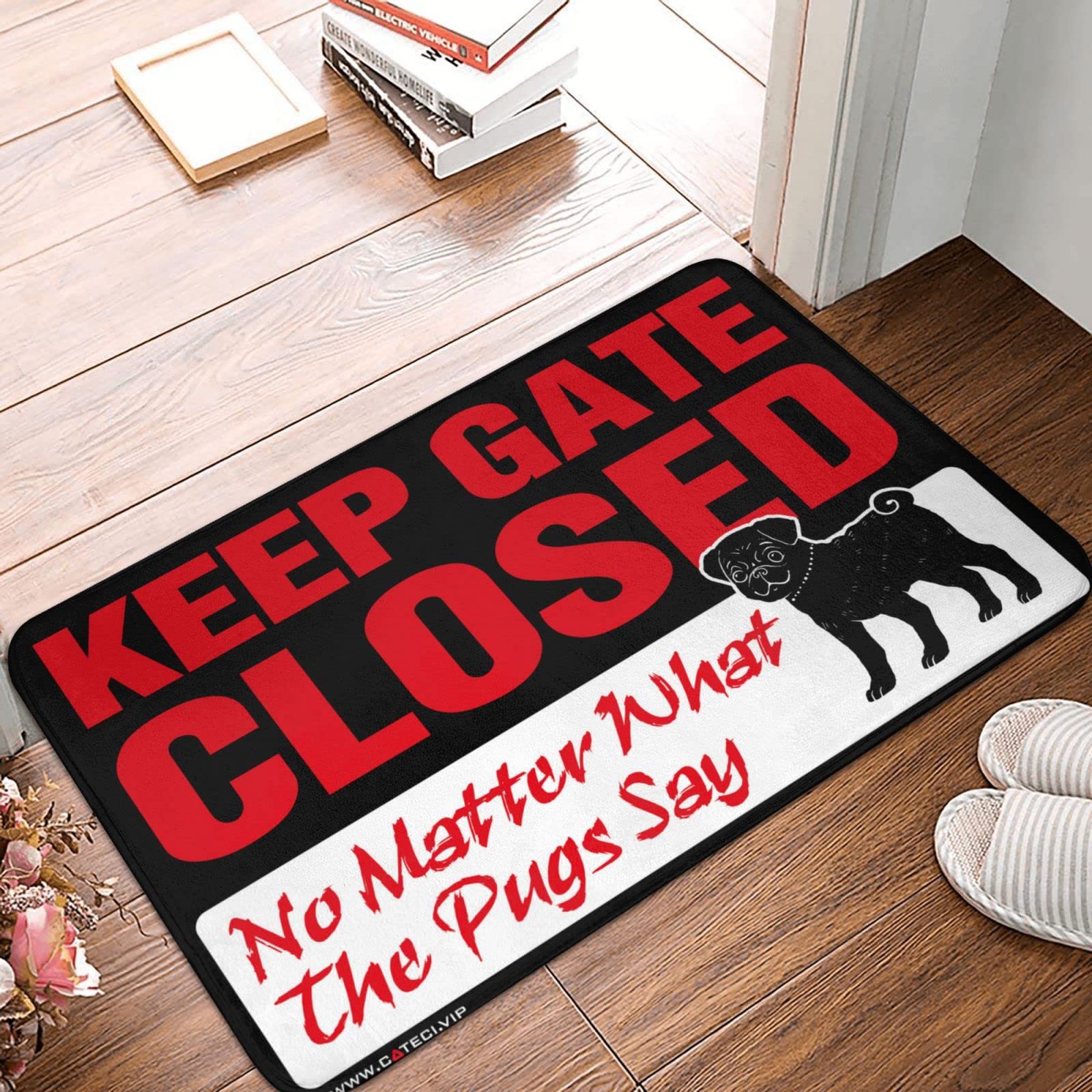 Alfombras exteriores para puerta delantera con mensaje Noter What The Pug Say, felpudo 40x60 1