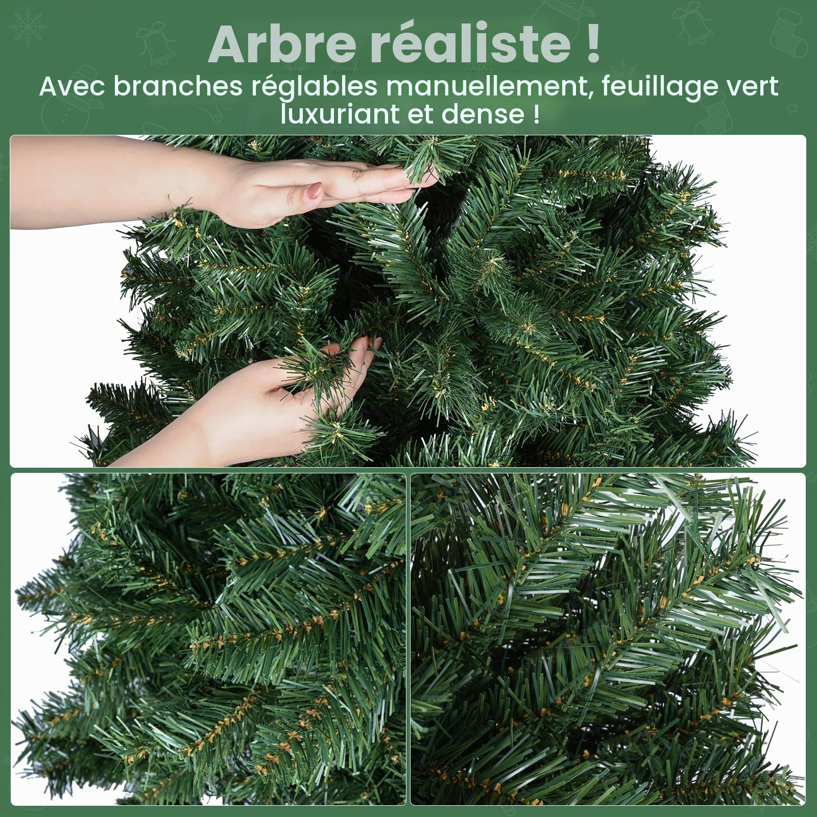 YEAUPE PRO Sapin de Noël Artificiel 180cm en PVC, 800 Branches, Montage 3 Sections, Gain de Place, Pied Métallique Stable (Ø 105 cm)