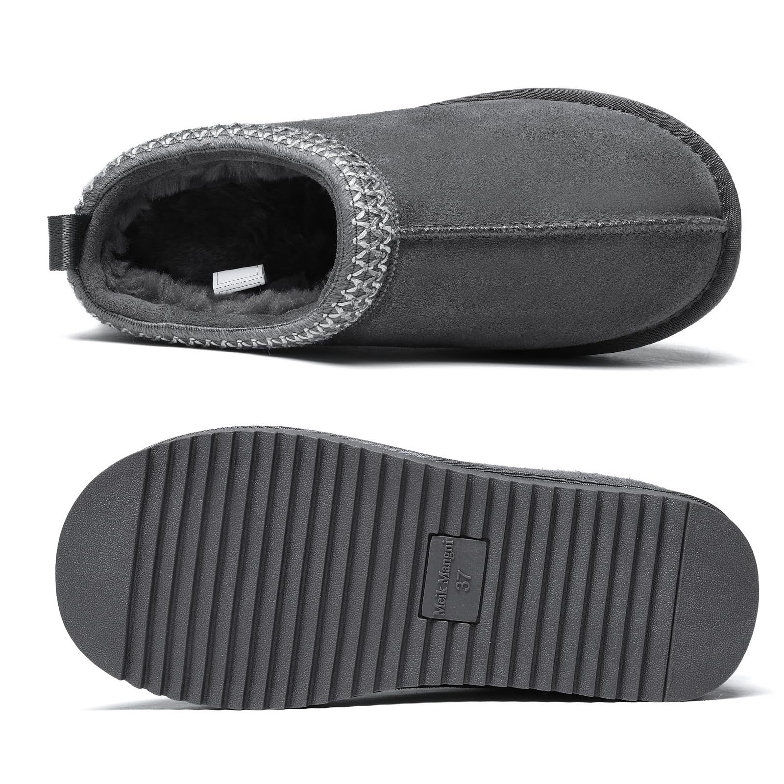 Meik Mangni Zapatillas de Estar por Casa Mujer Hombre Invierno Peluche Cerradas Pantuflas Calientes Forro Corta Botas de Nieve Antideslizante, Tallas:35-45 EU