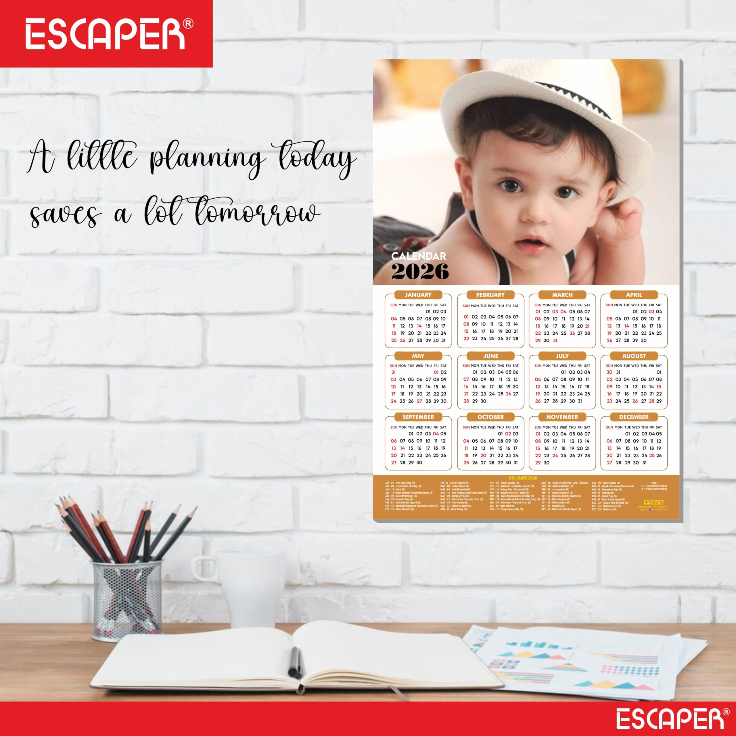 ESCAPER Bonito calendario de pared para bebé 2025 para mujeres embarazadas (45 x 30 cm), fotos de bebé colgando, calendario de pared para bebé 2025 para habitación de mujeres embarazadas, fotos de