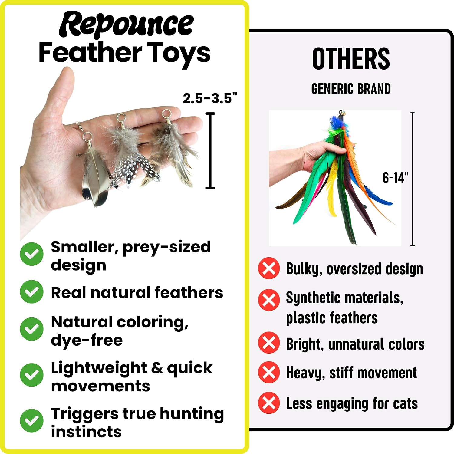 Forever Stick and 9 Cat Feather Toy Refills - The Unbreakable Cat Wand Toy, Durable Cat Toy Wand, Extra Long Cat String Toy, Cat Fishing Pole Toy for Bored Indoor Adult Cats, Cat Stick Toy