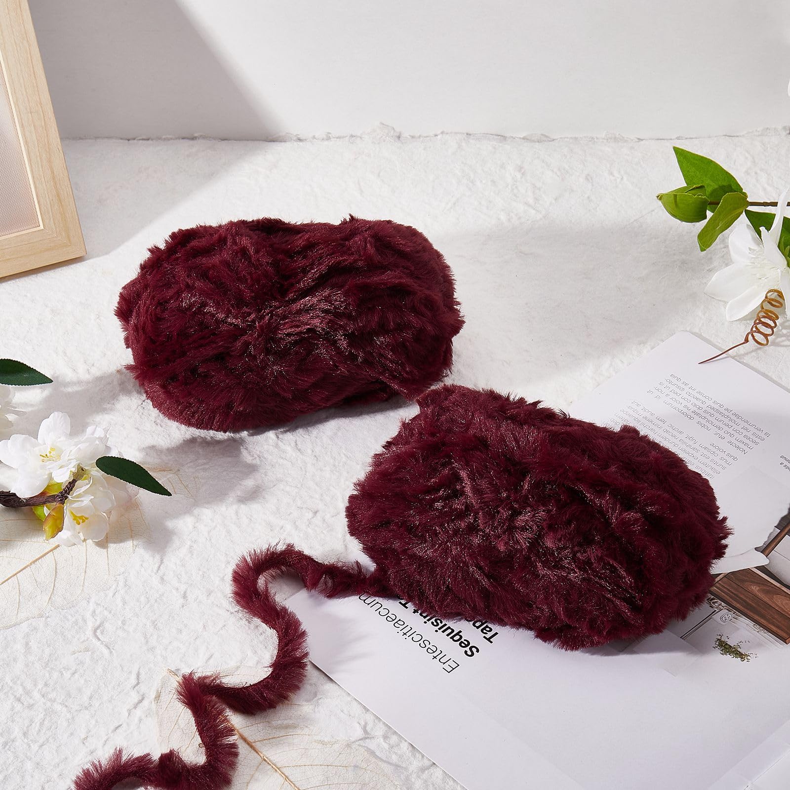 BEEFLYING 2 Roll Super Soft Fur Chunky Fluffy Faux Fur Eyelash Yarn for Crochet Knit Blanket Rug Clothes - Coconut Brown (2×30m, 51g×2) - Image 3