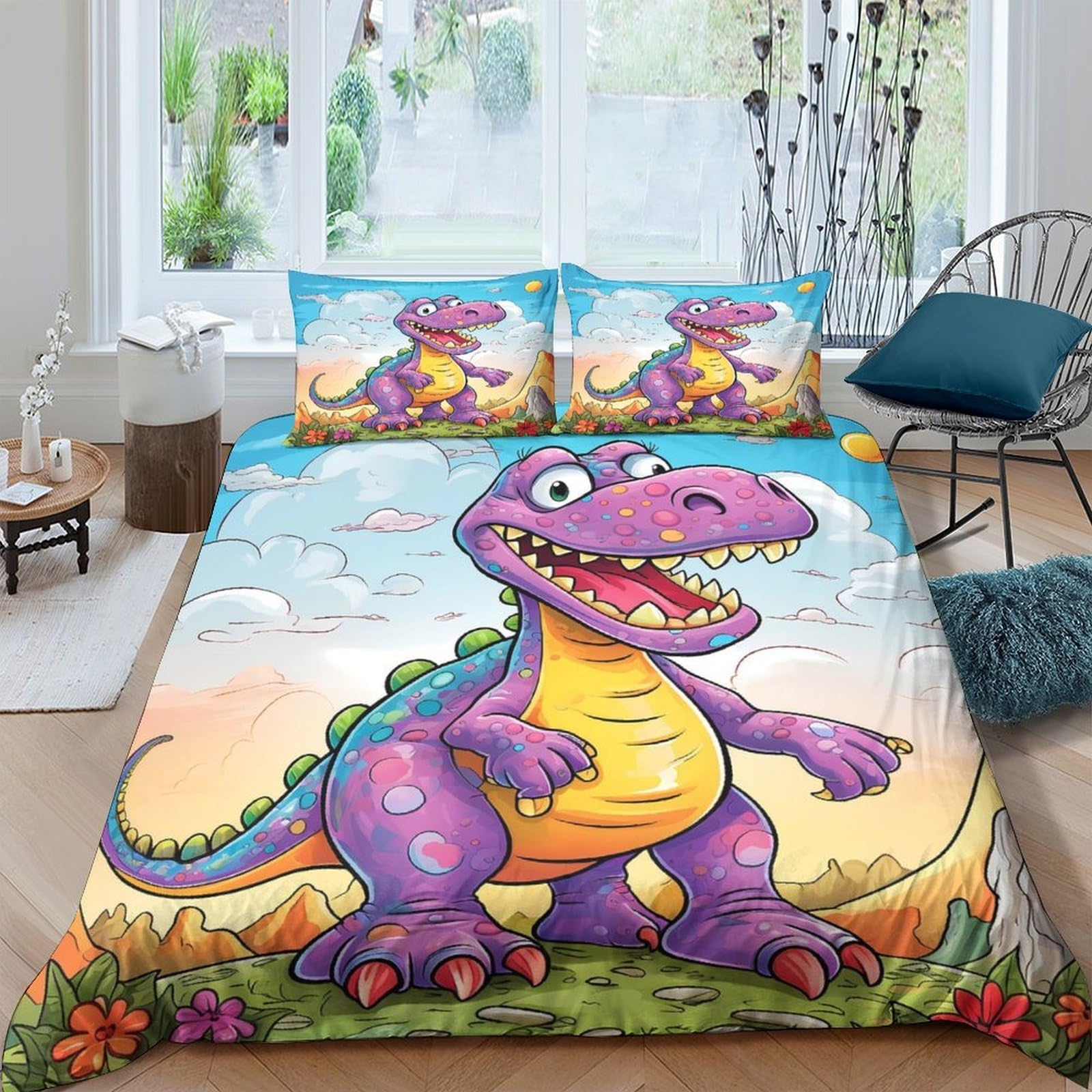 Ctjqhvkz Style-10 3D Printed Purple Dinosaur Fitted Sheet Microfiber Cartoon Jurassic Bed Sheet For Bedroom Guest Room Easy Care Decor Single（135X200cm）