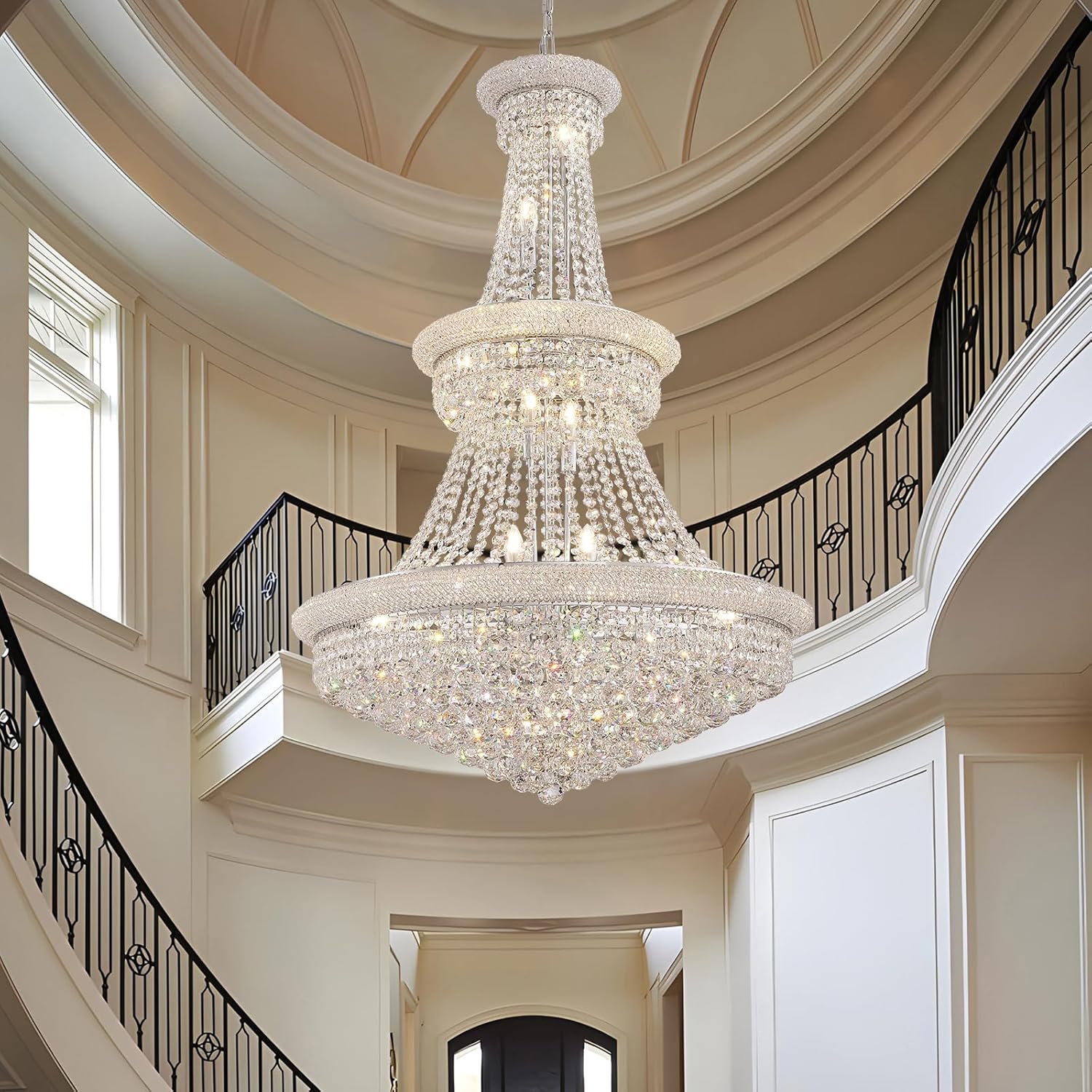 Large Crystal Chandelier Light fixtures - 19-Light High Ceiling Hanging Chandeliers, 3-Layers Luxury Empire Chandeliers for High Ceilings,Entryway,Living Room,Staircase, Foyer (D31.5)