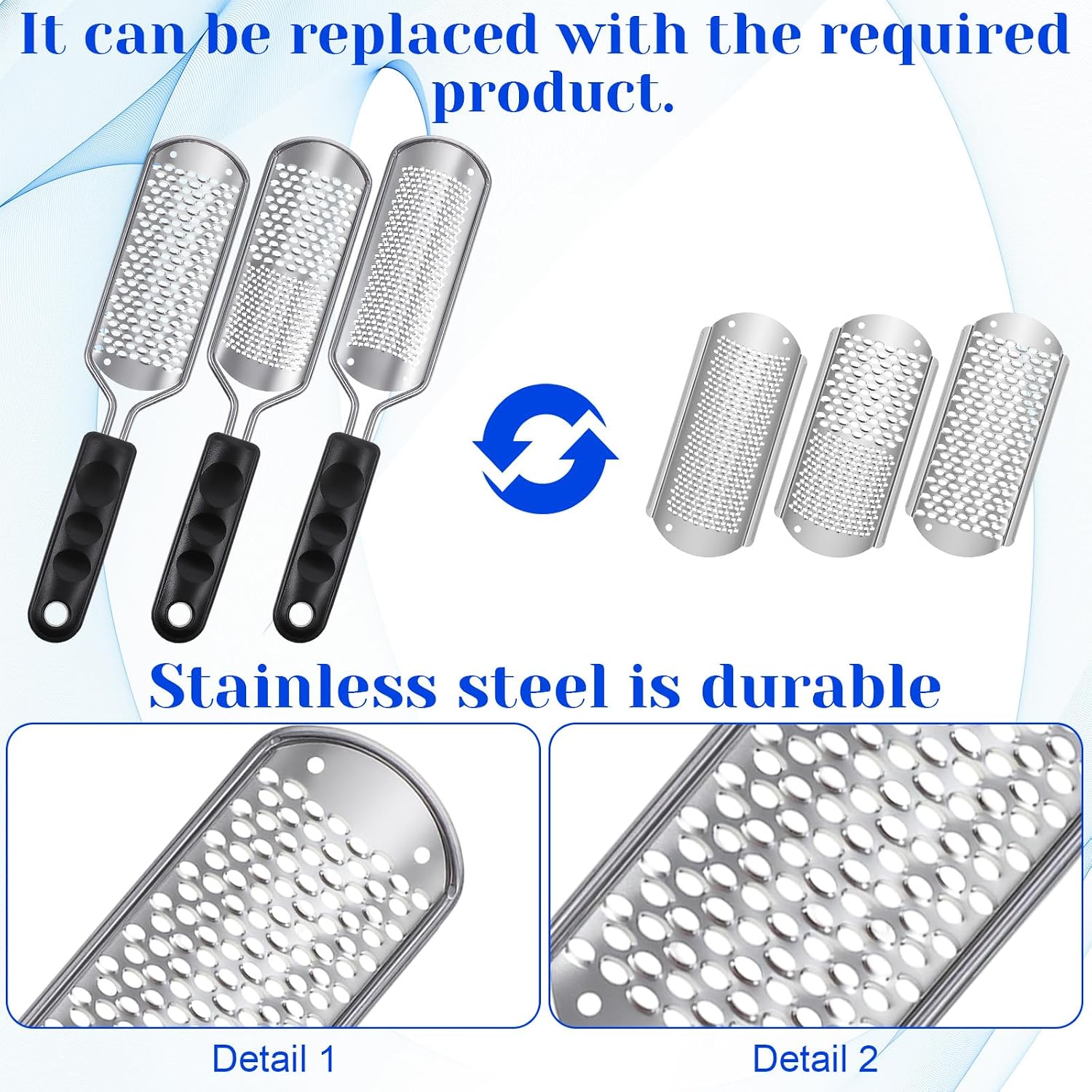 12 Pcs Foot File Callus Remover Replacement Blades Metal File Callus Remover Shaver Blades Hard Skin Remove Stainless Steel 2 Designs Big/fine Hole for Detachable Foot Scrubber