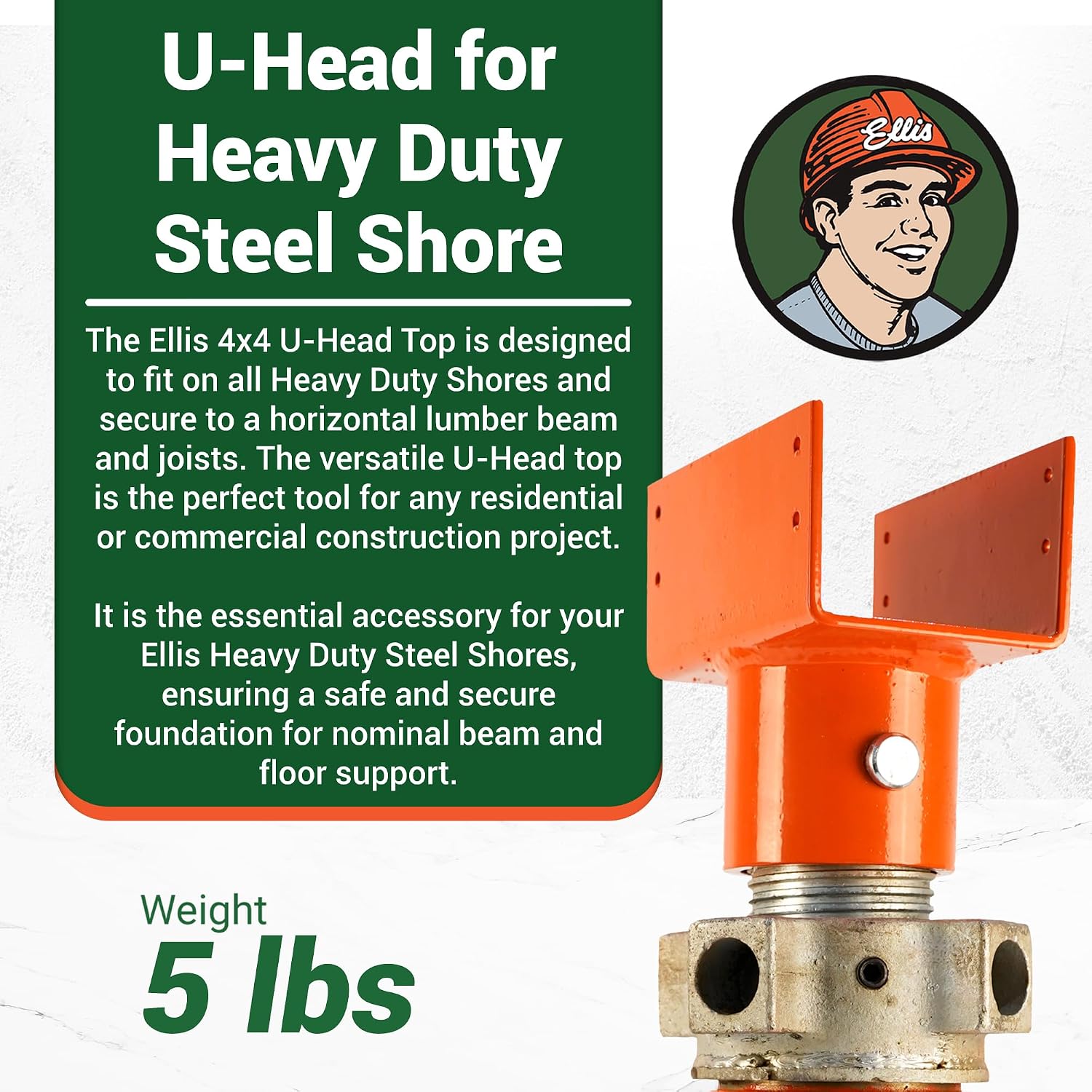 Ellis Manufacturing Company U-Head Top - Heavy Duty Steel Shore Joist Hanger for Horizontal Lumber Beams - Home Improvement, Built to Last, Durable Construction - 4x4 Holder