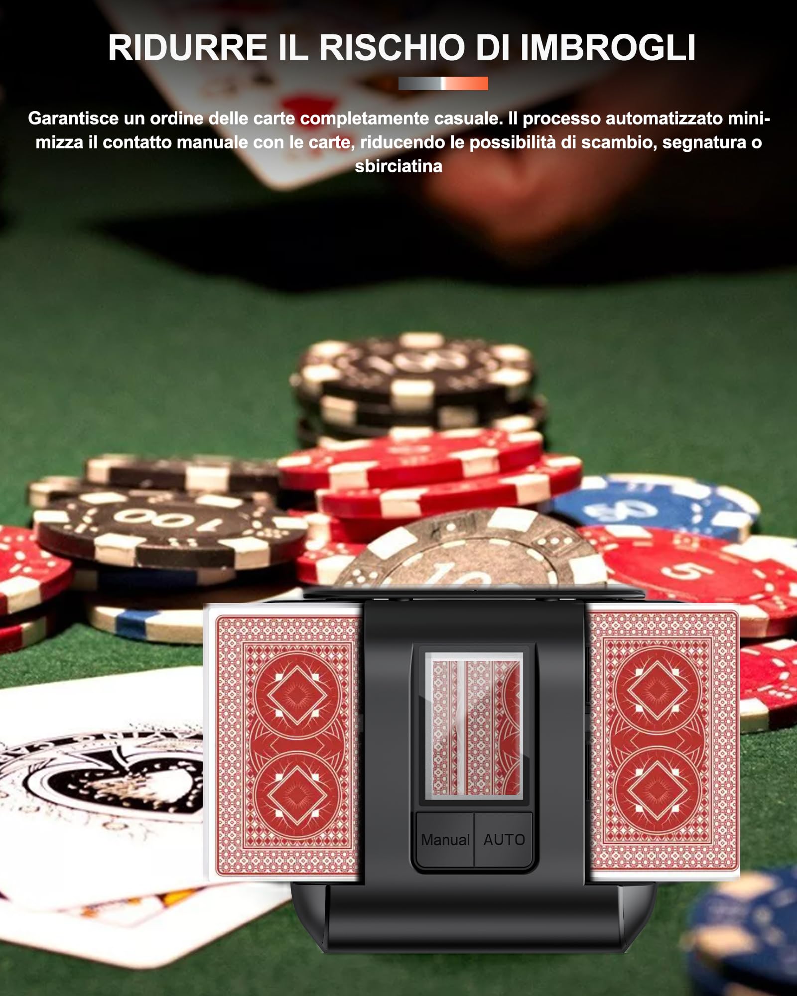 Mescolatore Carte Automatico Elettrico per 1-2 Mazzi Batteria 2000mAh Ricaricabile USB-C Silenzioso Compatibile con Poker Blackjack UNO