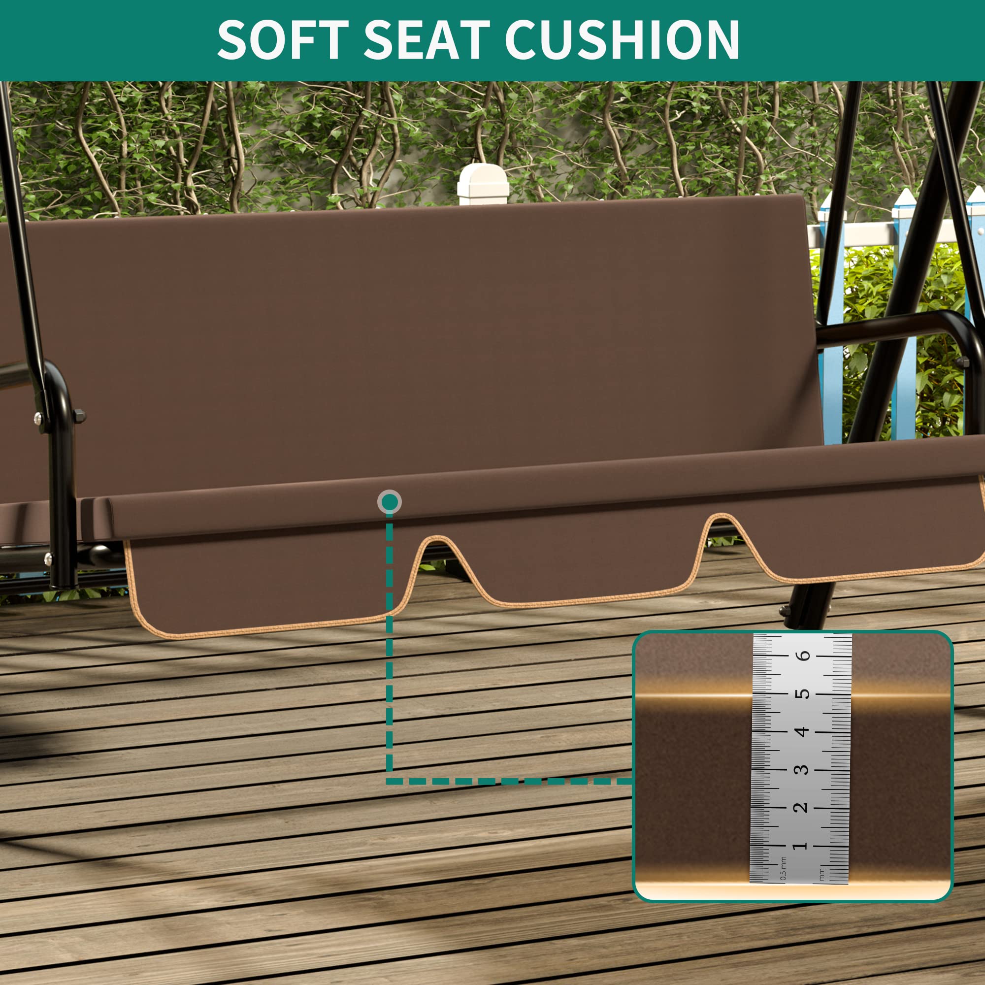 YITAHOME Balancin Jardin Exterior, 3 Plazas Columpio Jardin Exterior, Columpios Balancines de Jardin con Techo Ajustable y Cojín Extraíble para Terrza Balcón Adultos Infantil, 270KG Cargable, Marrón