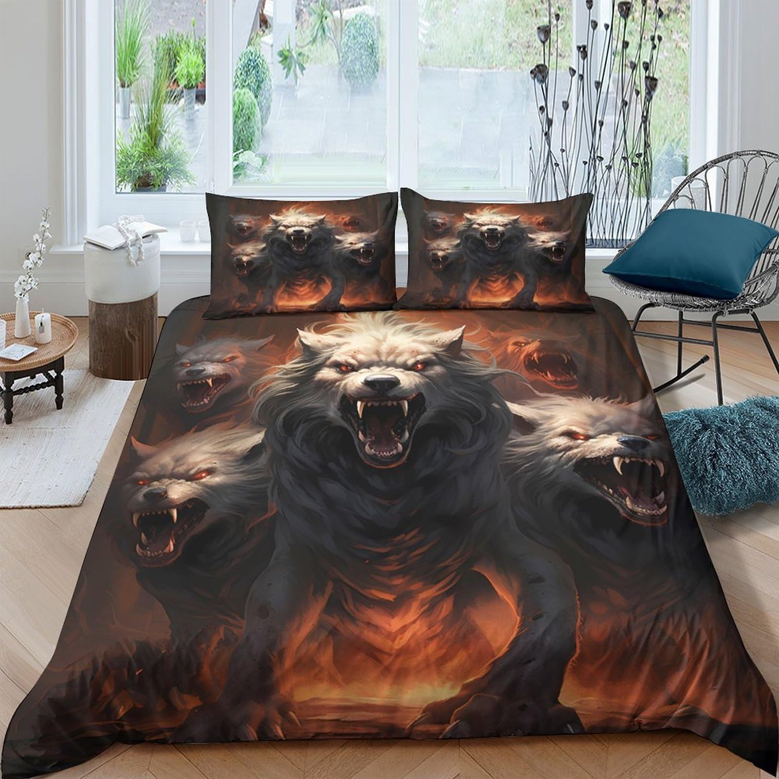 Housse de couette loup fantastique facile à laver pour lit enfant et ado
