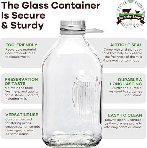 Miniatura 4 de Botella de vidrio pesado de leche con tapas extra The Dairy Shoppe Vajilla Transparente