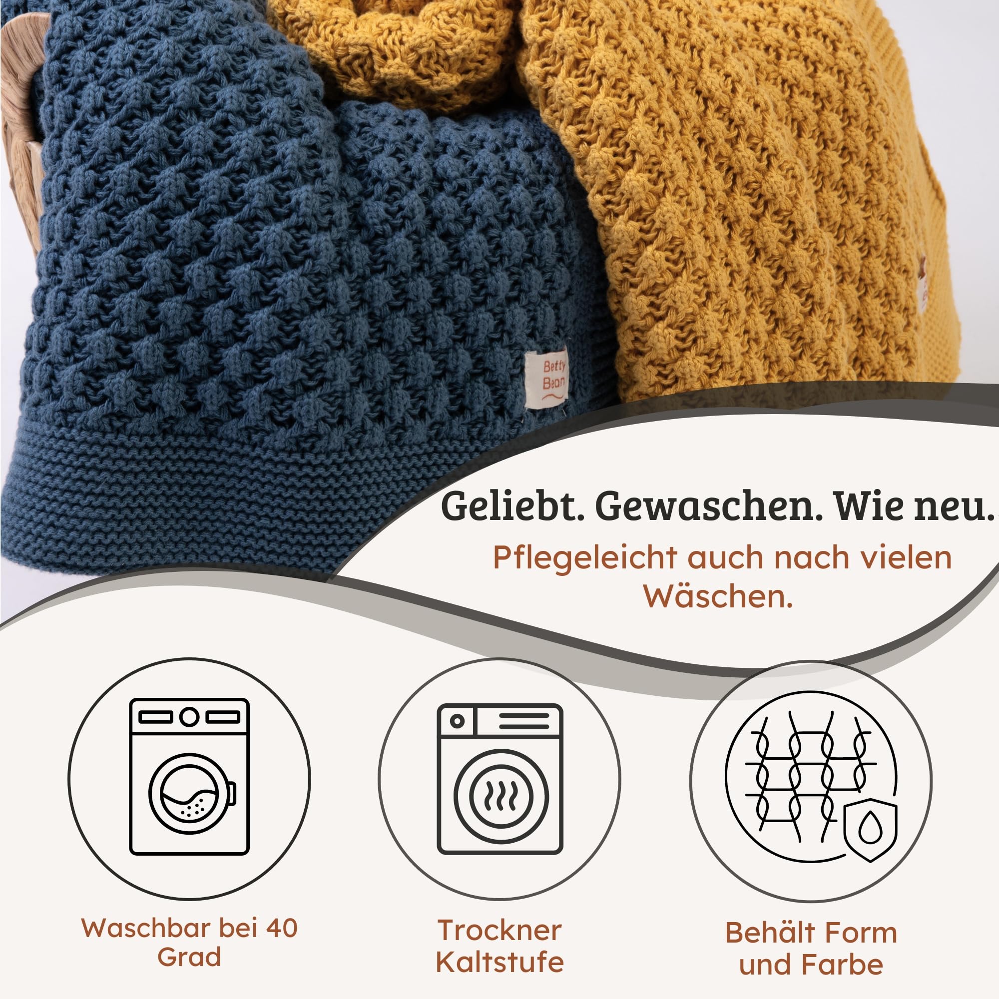 Coperta per neonati in cotone biologico, 100 x 80 cm, maglia spessa, GOTS & Oeko-TEX® Standard 100, facile da pulire 40 °C, passeggino e viaggio, blu fumo
