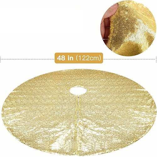 Miniatura 7 de tiosggd Falda de árbol de Navidad con lentejuelas doradas, 48 pulgadas, adornos grandes para árbol de Navidad, doble capa, tapete para árbol de
