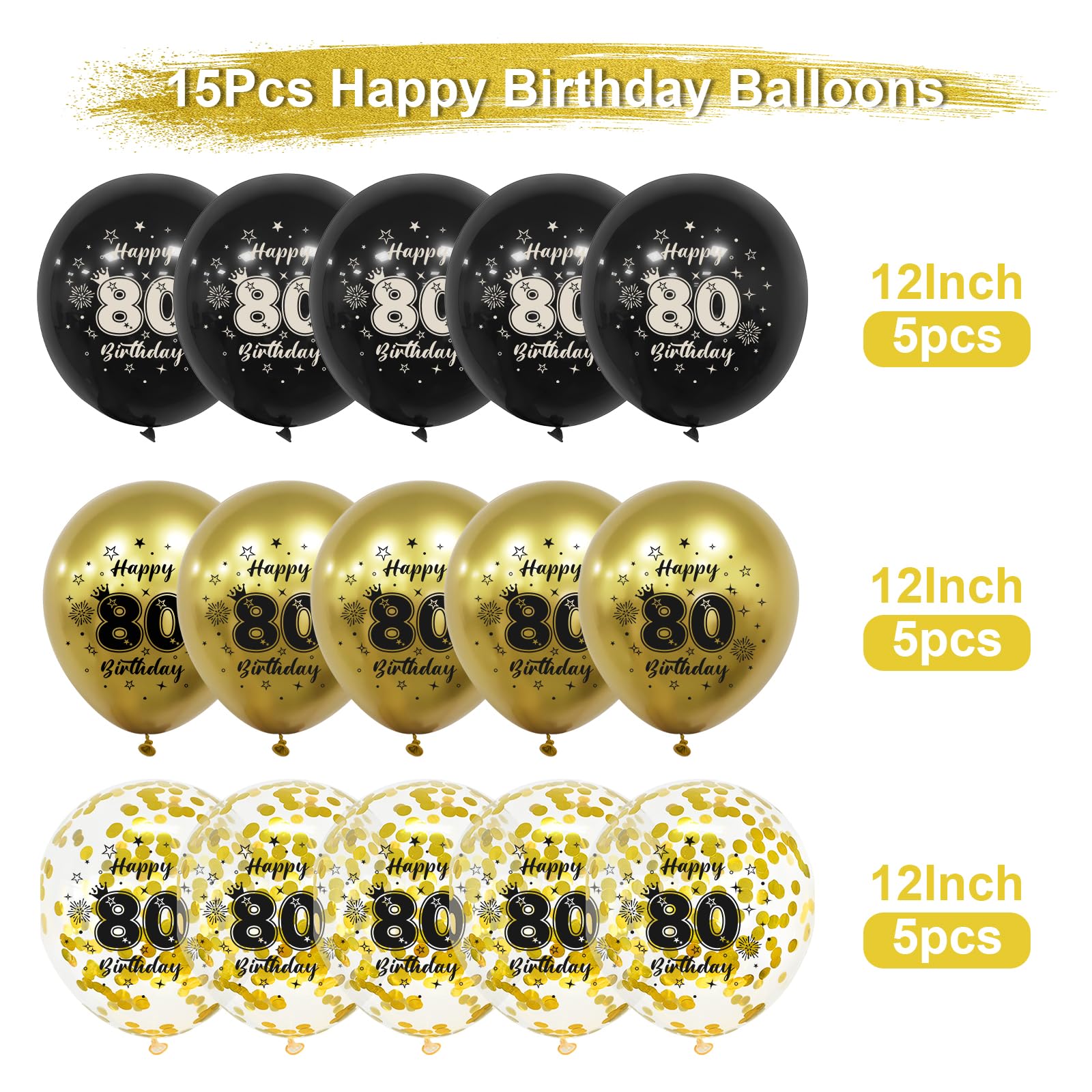 Palloncini Nero E Oro Per 80° Compleanno - Scritta 'Buon Compleanno' In Tedesco