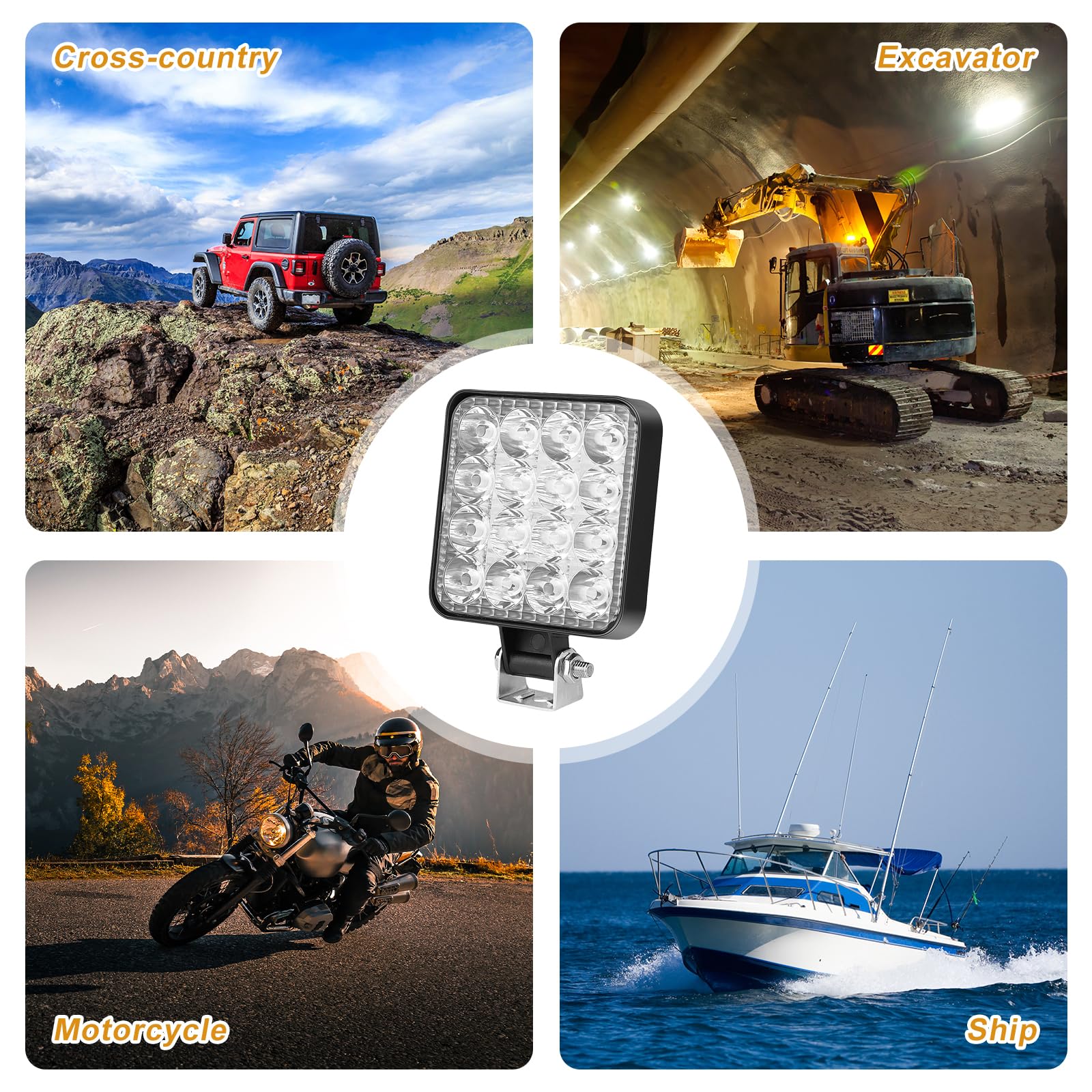 Sporgo 6 unidades de faros LED de trabajo: cuadrado 12 V 48 W LED Faro, Offroad Faros de marcha atrás faros de marcha atrás IP67 resistente al agua para excavadoras, tractores, remolcadores, ATV,