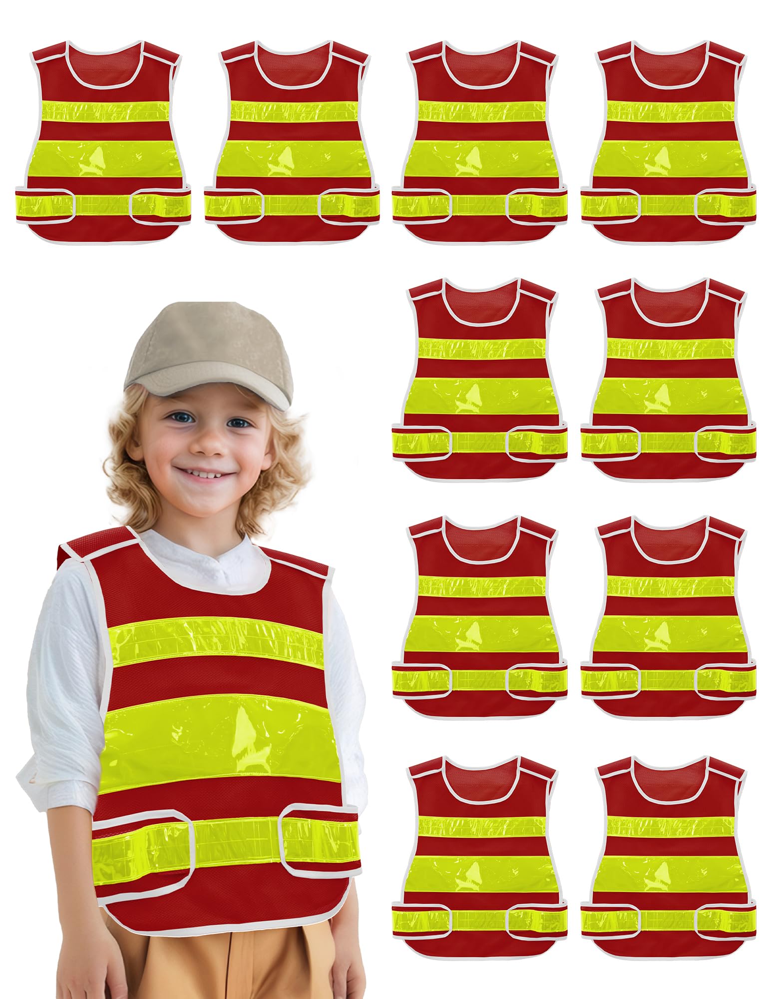 Happy Cherry Chaleco de seguridad reflectante de malla para niños, chaleco de cintura ajustable de neón fluorescente, chaleco de alta visibilidad