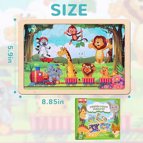 Miniatura 19 de Rompecabezas de madera para niños de 3 a 5 años, juego de 4 paquetes con 20 piezas de granja, rompecabezas de madera con temática de animales