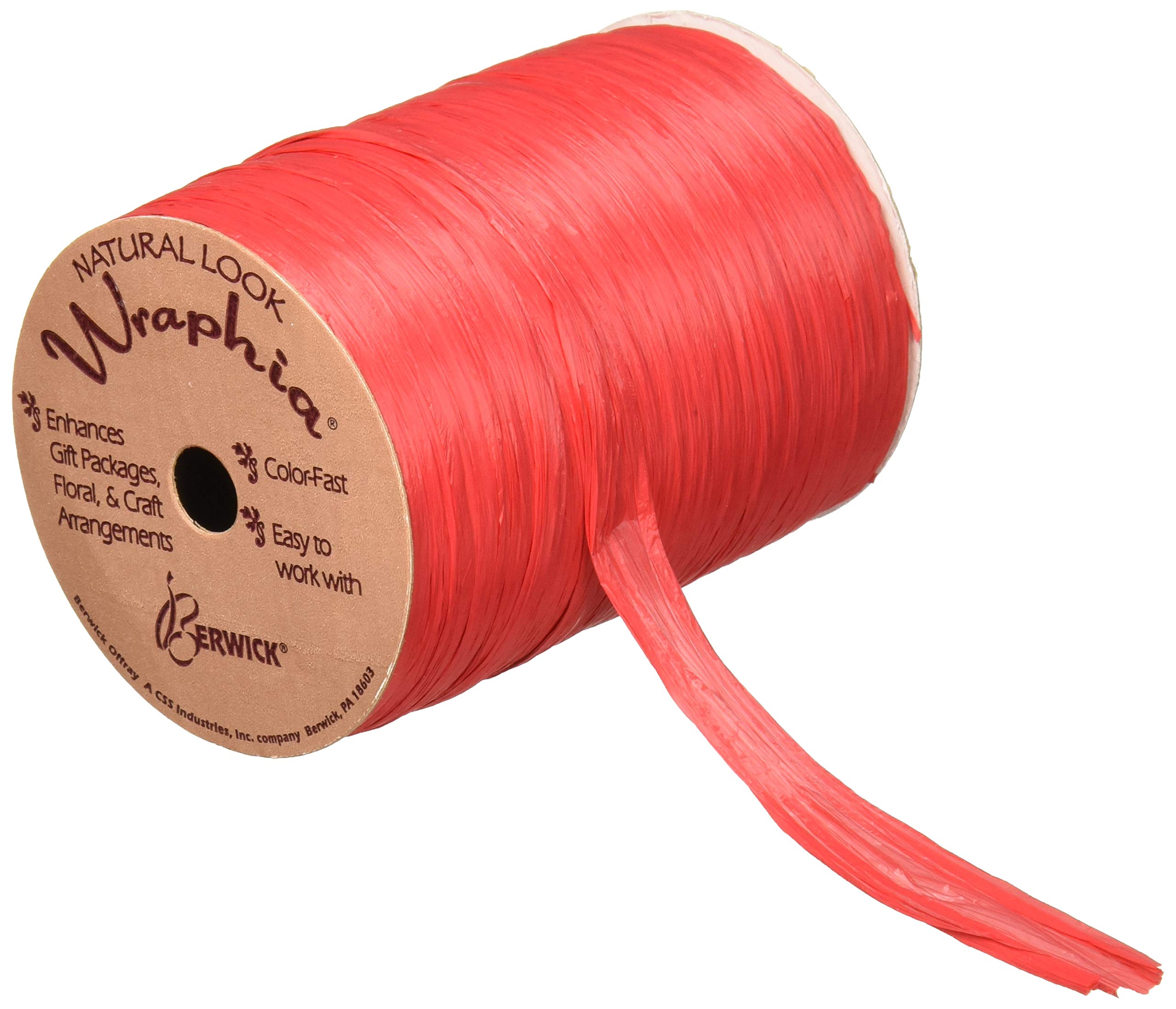 Berwick Offray 1/4'' Wide Matte Raffia Ribbon, Imperial Red, 100 Yards