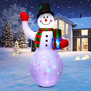 SOLLED 8 FT Christmas Inflatables Giant Snowman Outdoor Decorations, Colorful Rotating Lights & Built-in 2 White LEDs, Xmas Blow up Yard Decorations for Outside Garden Patio Lawn Holiday
