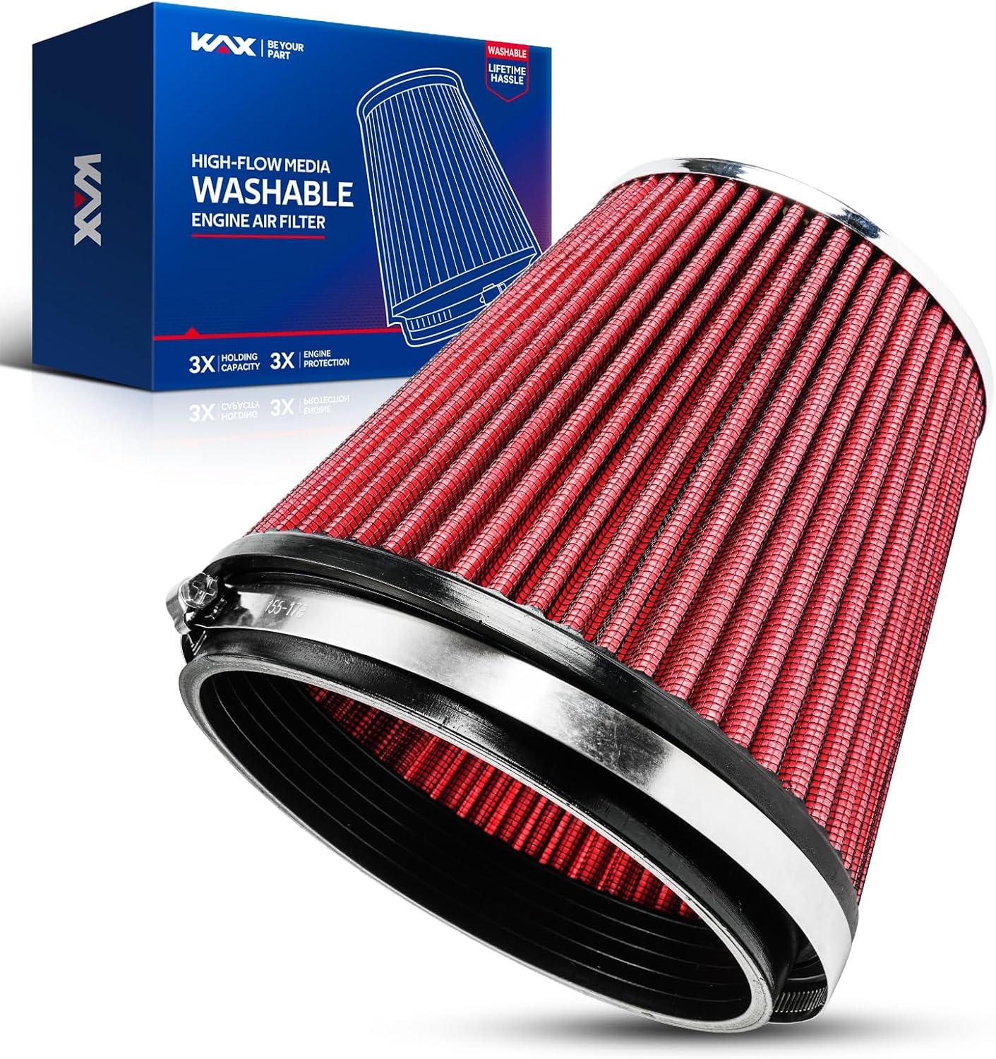 KAX Premium Washable Engine Air Filter, Universal Clamp-On Air Intake Filter, Reusable, High Performance, Increase Power & Towing, 6" 152 mm Inlet Short Truck(6" Tall)