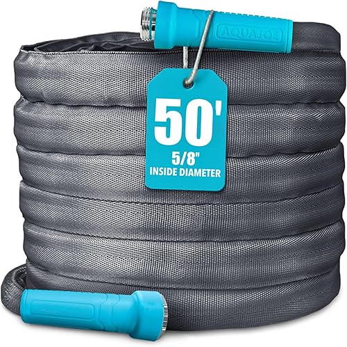 Aqua Joe AJFJH50-58-MAX Manguera de jardín Superligera FIBERJACKET, resistente a las torceduras, clasificación de ráfaga de 600 PSI, 50 pies de
