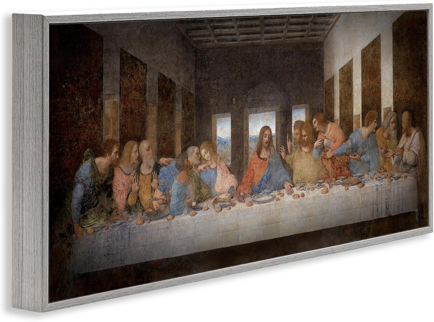 Stupell Industries Last Supper Religious Classical Painting, Design by Leonardo Da Vinci Gray Framed Wall Art, 10x24, Multicolor